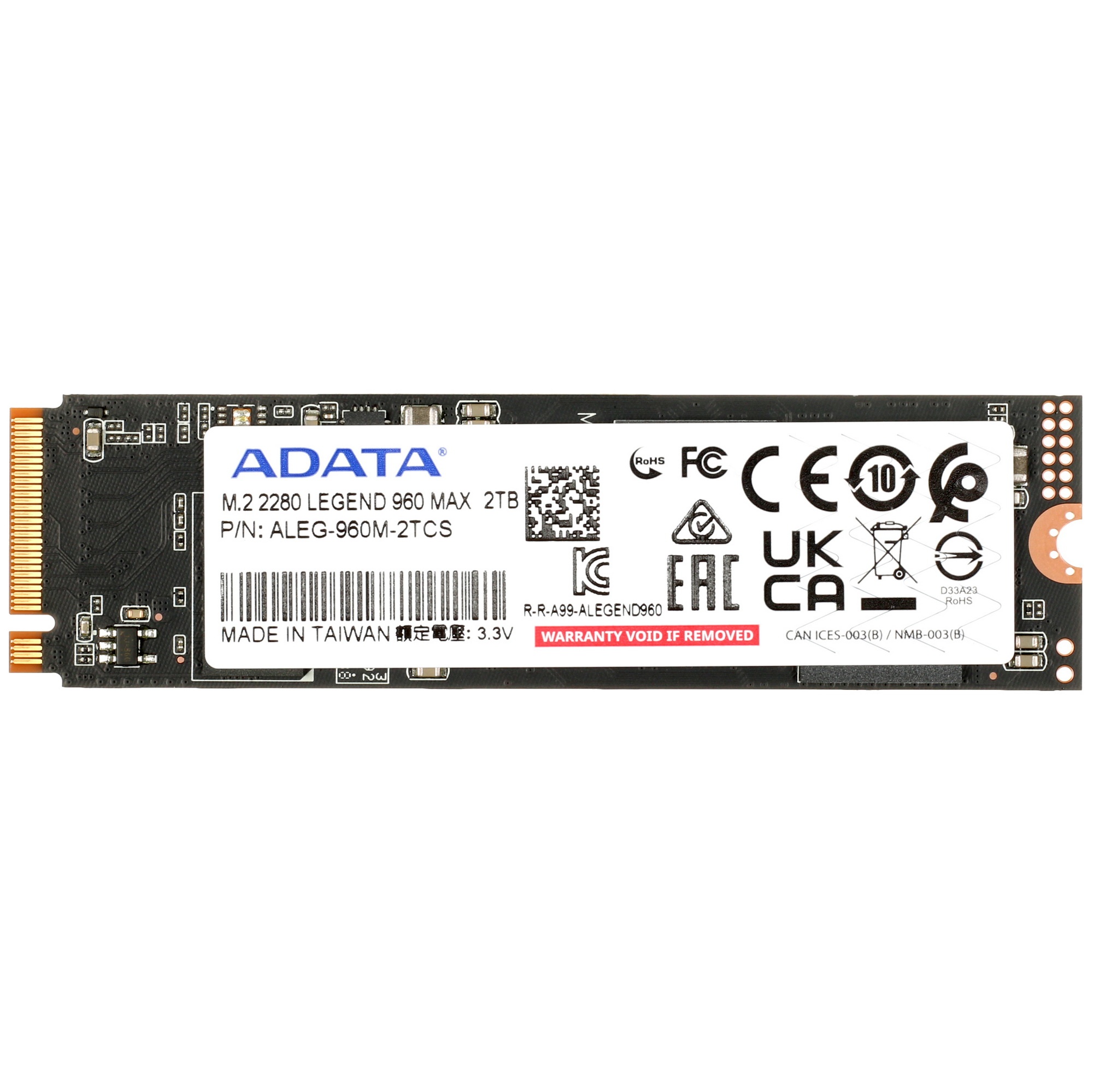 Накопитель SSD ADATA LEGEND 960 MAX, 2Tb, PCIe 4.0 x4, M.2 2280, NVMe, R/W 7400/6800, с радиатором
