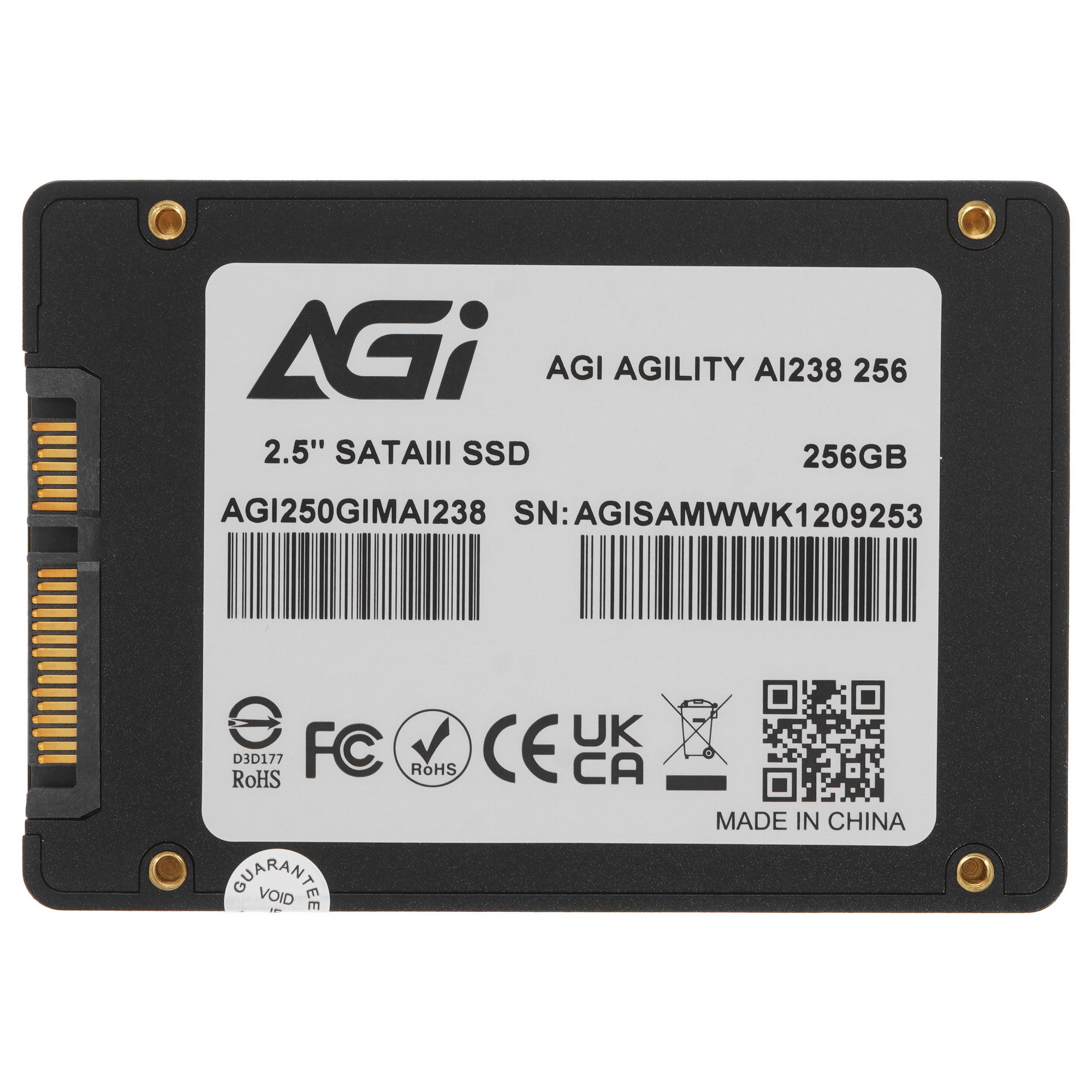 Накопитель SSD AGI AI238, 256Gb, SATA III, 2.5", R/W 536/489