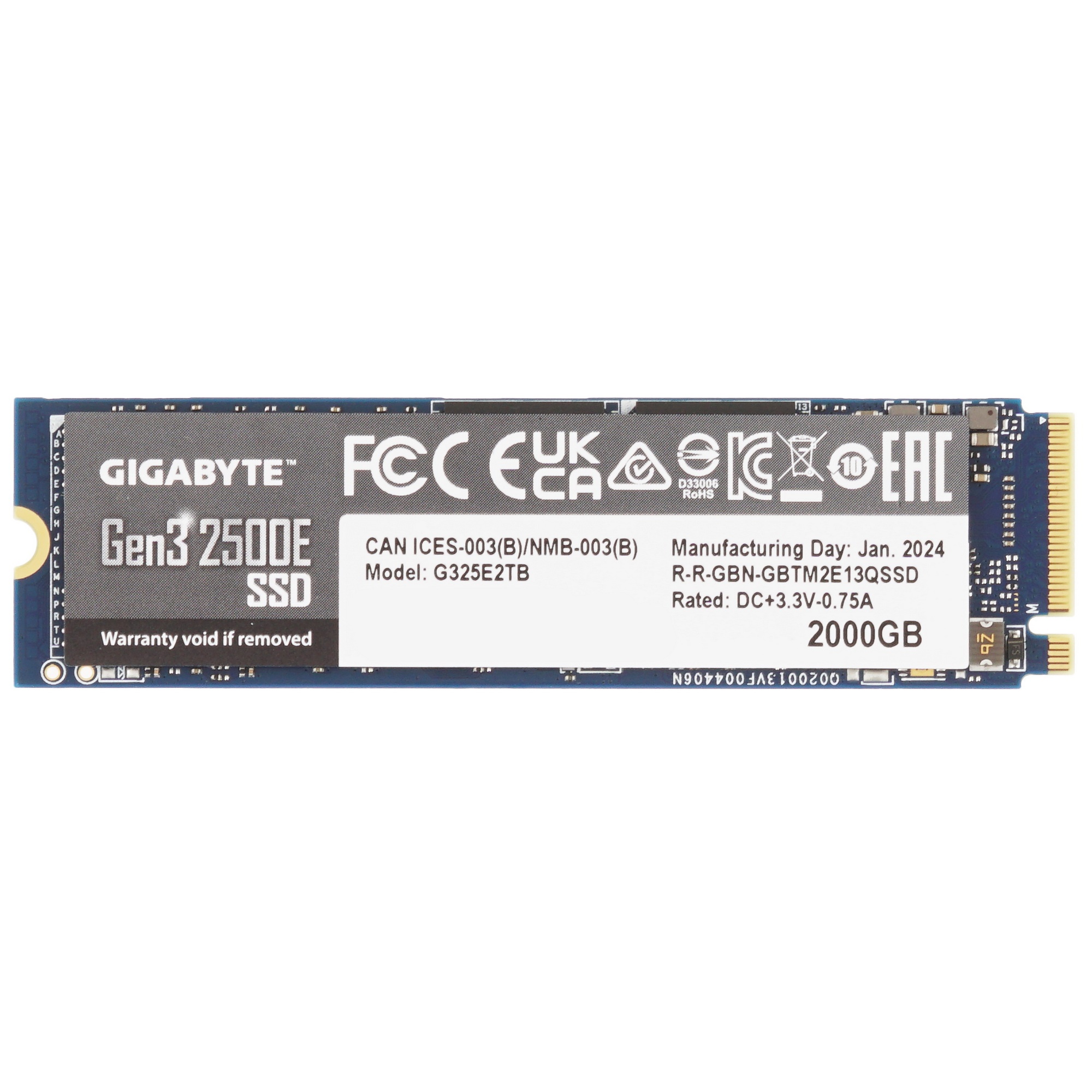Накопитель SSD Gigabyte 2500E G325E2TB, 2Tb, PCIe 3.0 x4, M.2 2280, NVMe, R/W 2400/2000