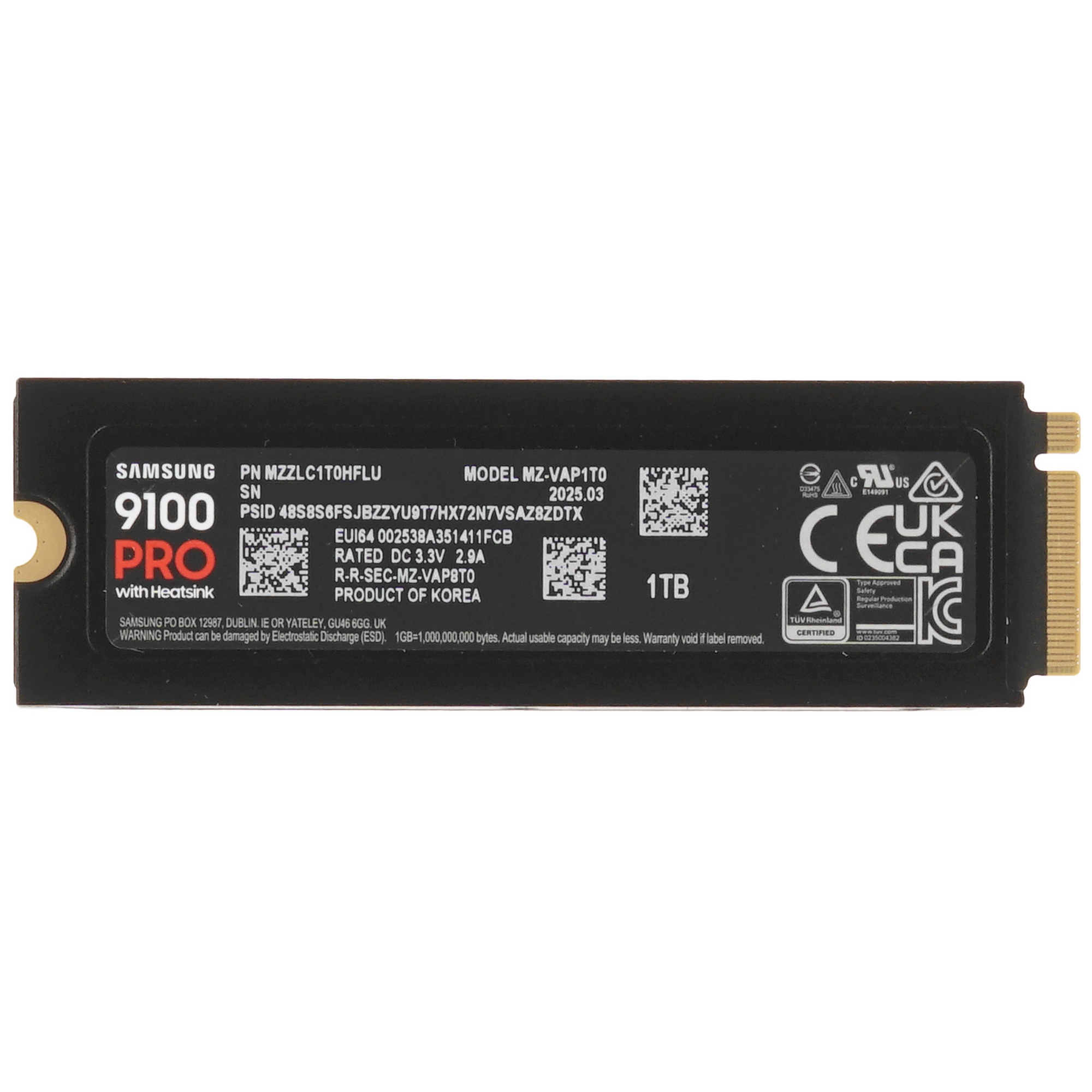 Твердотельный диск 1TB Samsung 9100 PRO, M.2, PCI-E 5.0 x4, TLC 3D NAND [R/W - 14800/13400 MB/s] с р