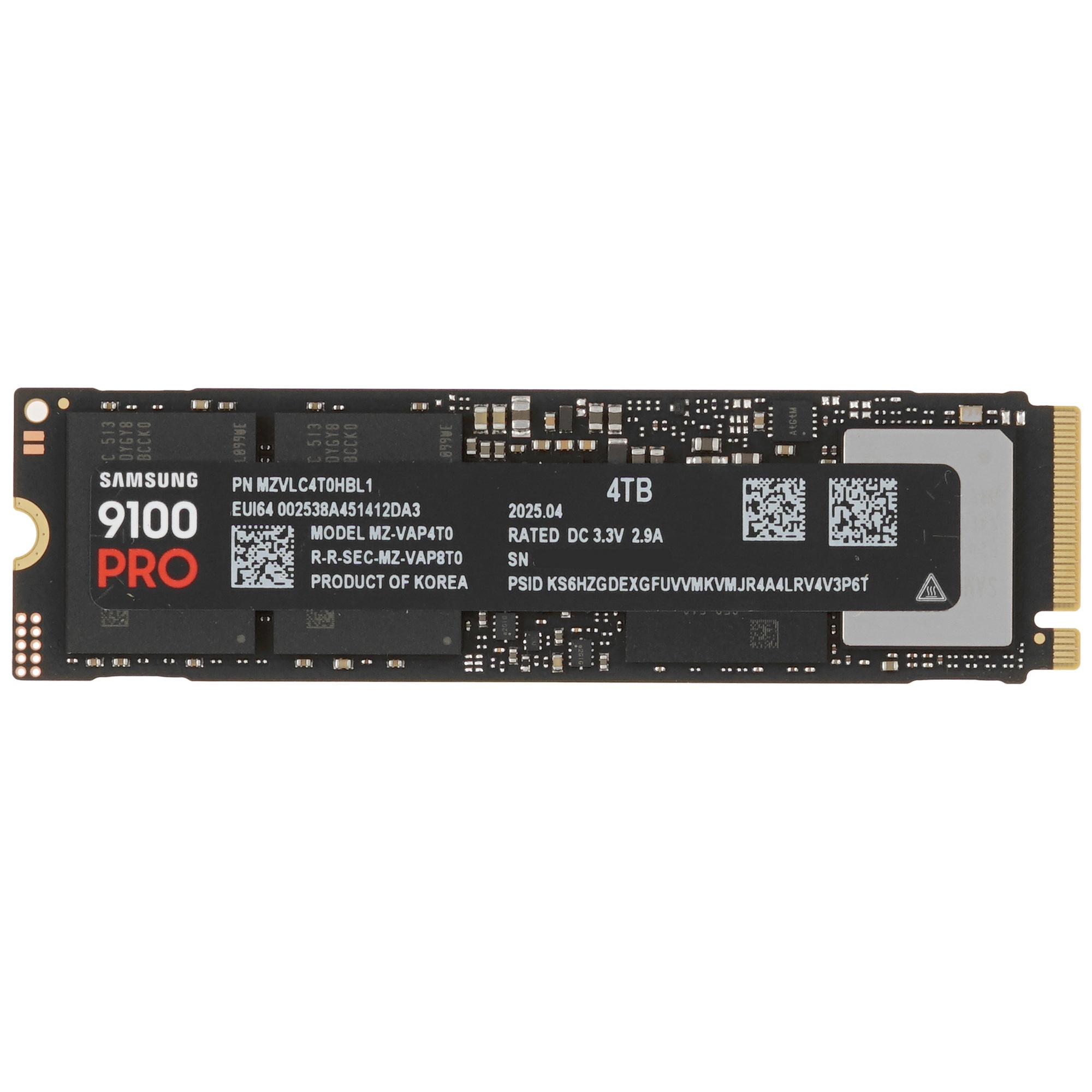 Твердотельный диск 4TB Samsung 9100 PRO, M.2, PCI-E 5.0 x4, TLC 3D NAND [R/W - 14800/13400 MB/s]