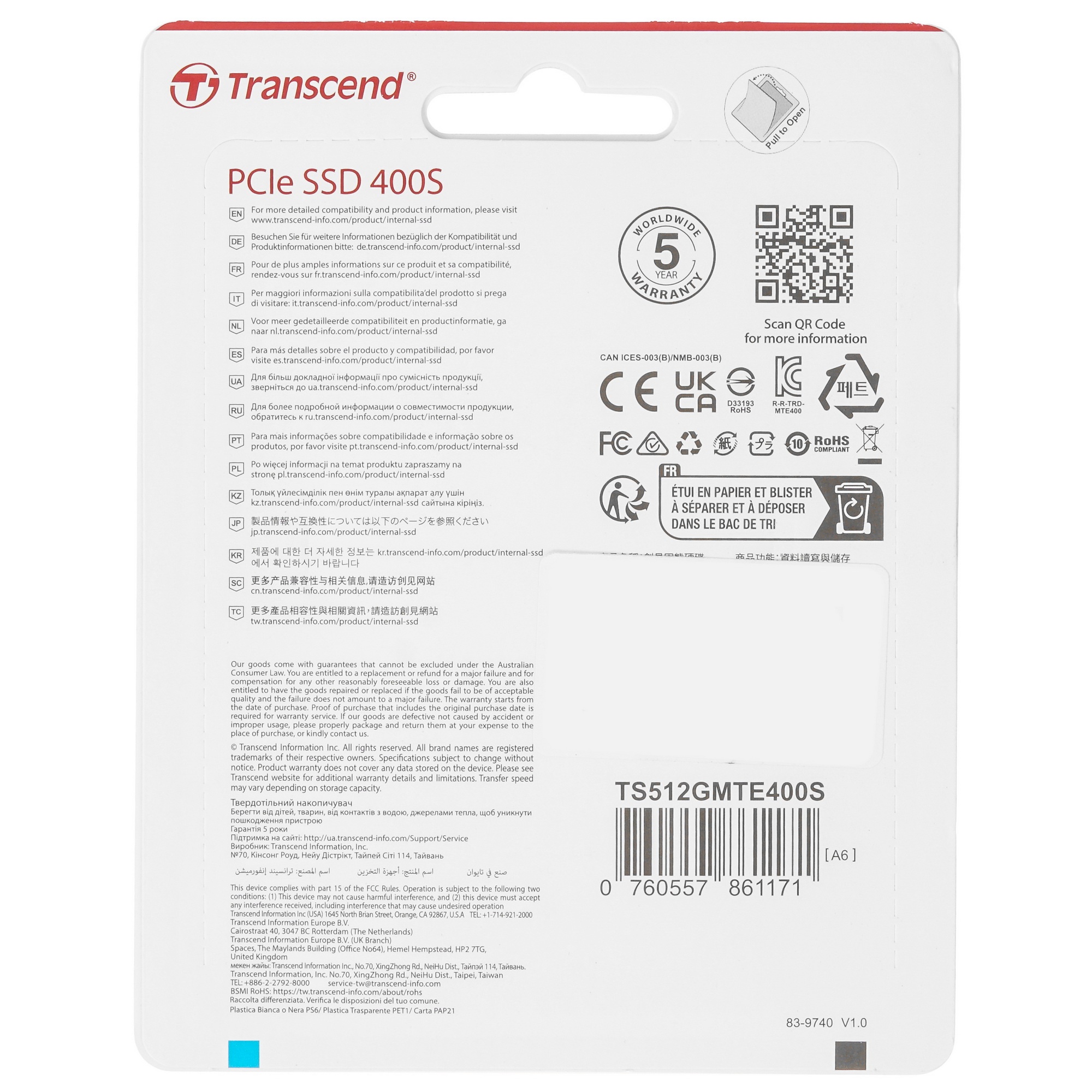 Накопитель SSD 512GB Transcend MTE400S, 3D TLC NAND, M.2 2242 ,PCI-E 4x [ R/W - 2000/900 MB/s]