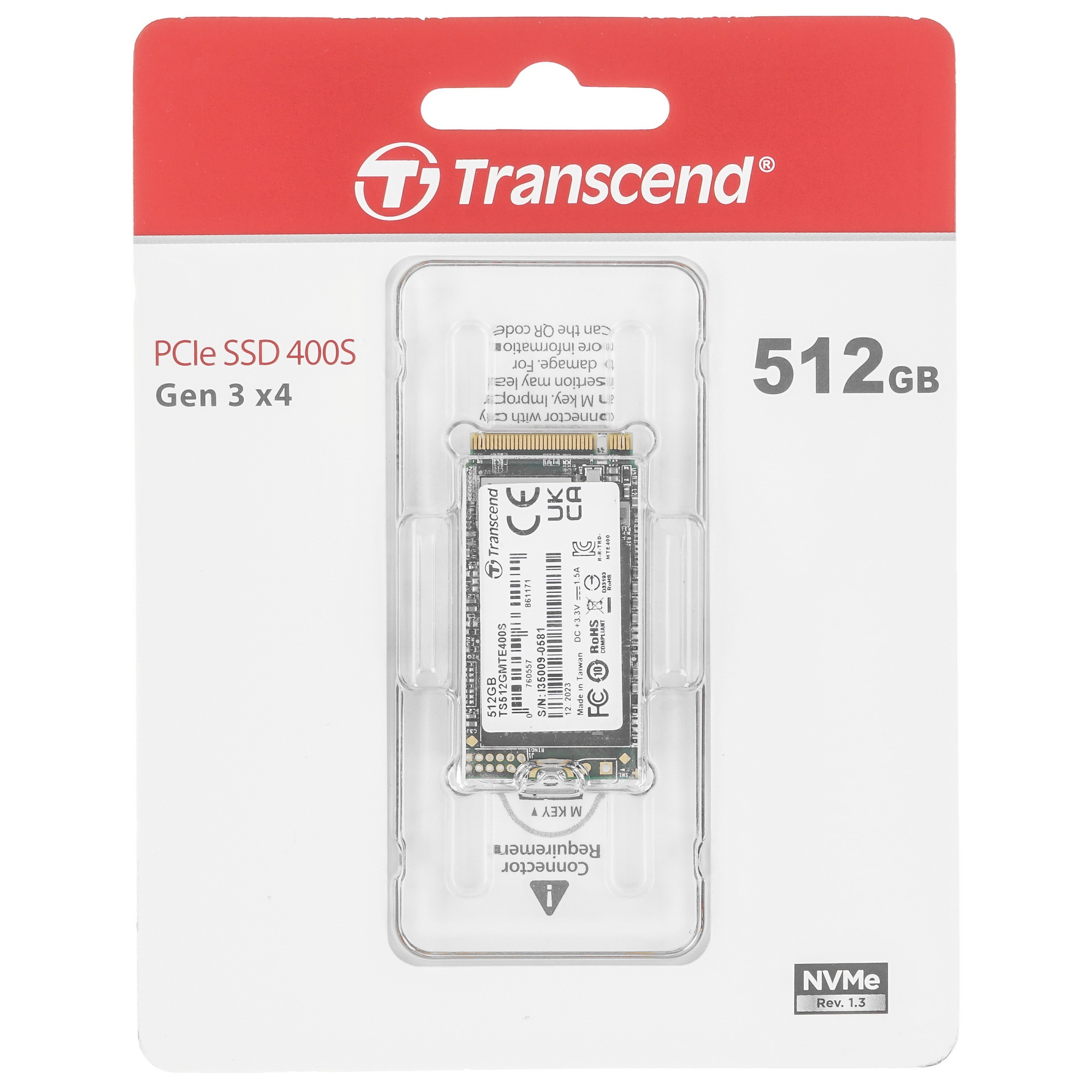 Накопитель SSD 512GB Transcend MTE400S, 3D TLC NAND, M.2 2242 ,PCI-E 4x [ R/W - 2000/900 MB/s]