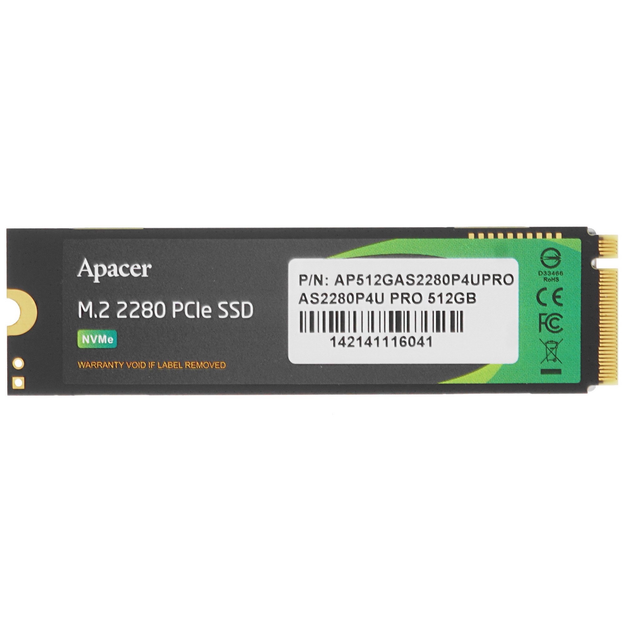 Накопитель SSD Apacer AS2280P4U PRO, 512Gb, PCIe 3.0 x4, M.2 2280, NVMe, R/W 3500/2300, с радиатором