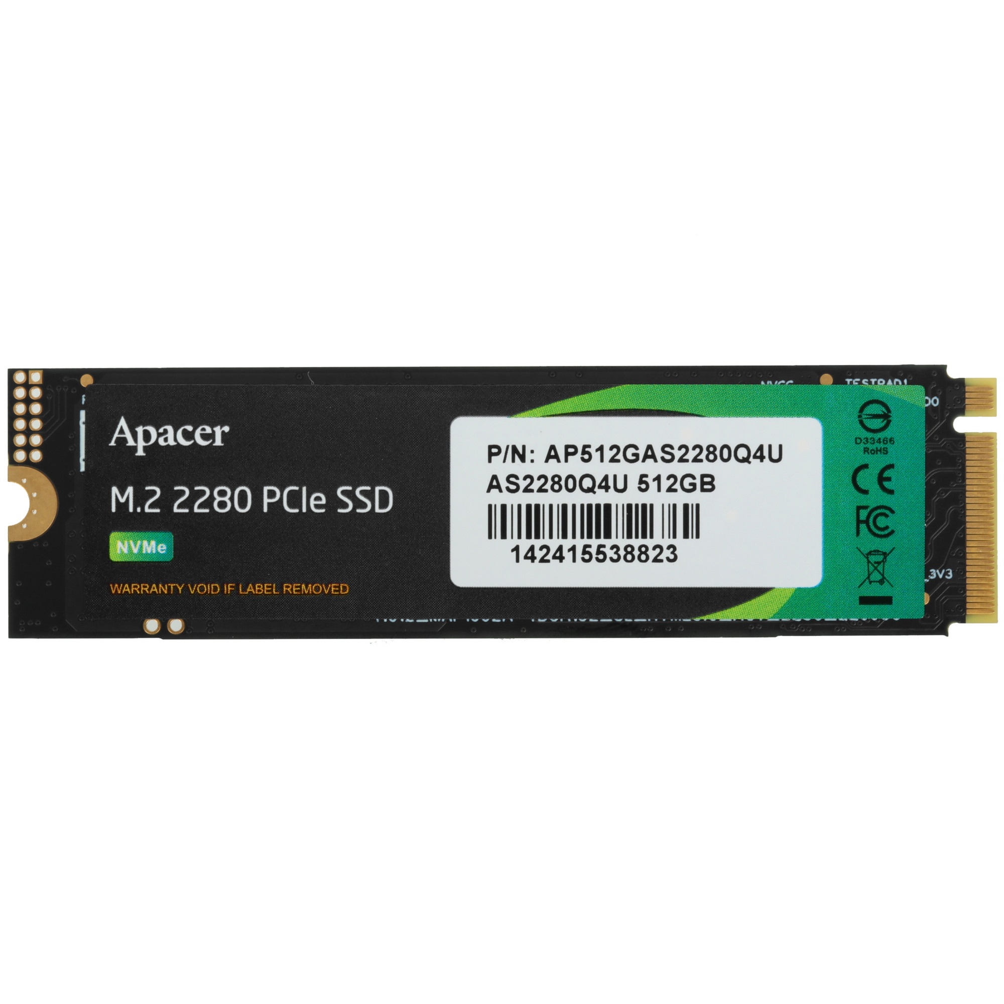 Накопитель SSD Apacer AS2280Q4U, 512 Gb, PCIe 4.0 x4, M.2 2280, NVMe v1.4, R/W 7000/3000, с радиатор