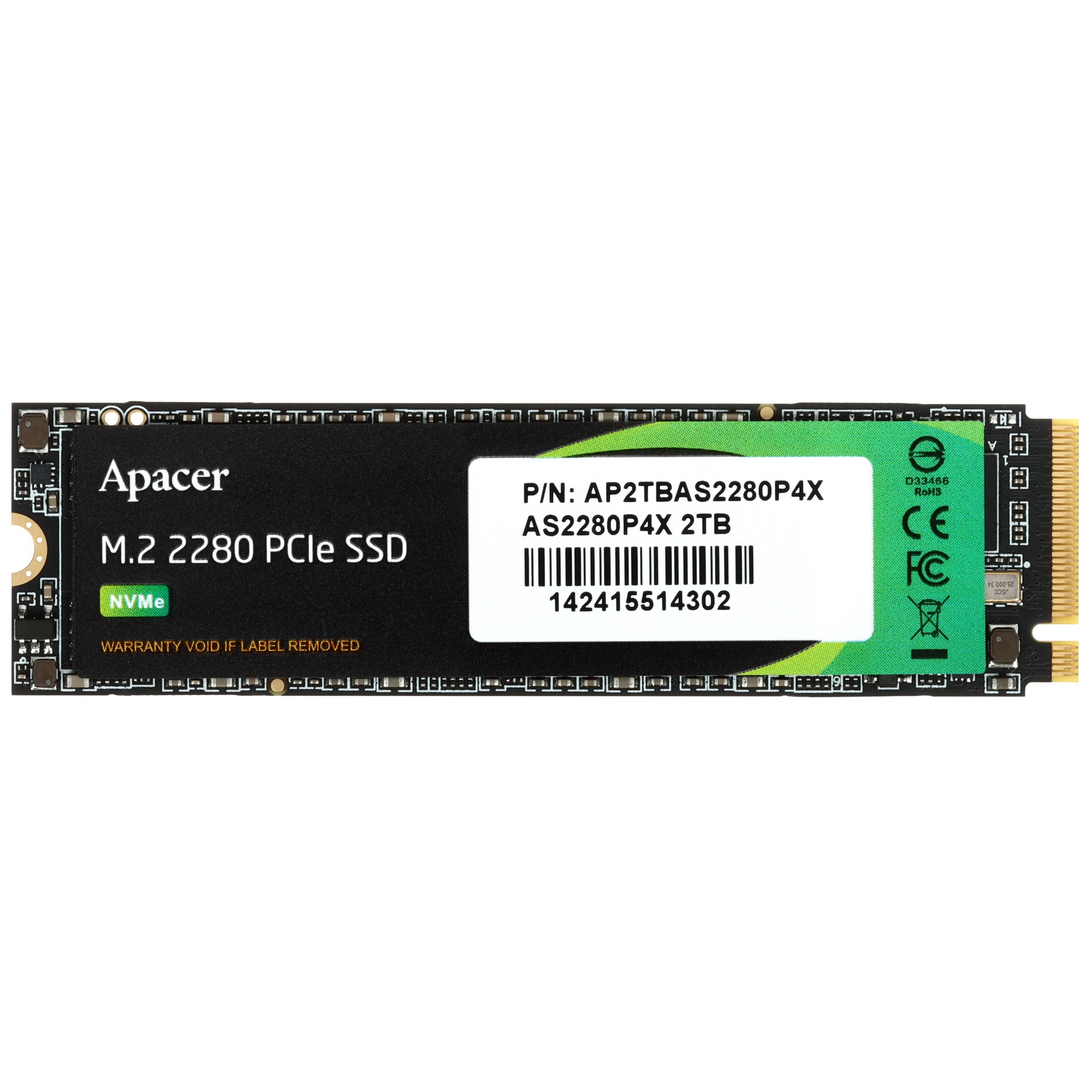 Накопитель SSD Apacer 2TB, PCIe 3.0 x4, M.2 2280, NVMe v1.3, R/W 2100/1700, 3D NAND