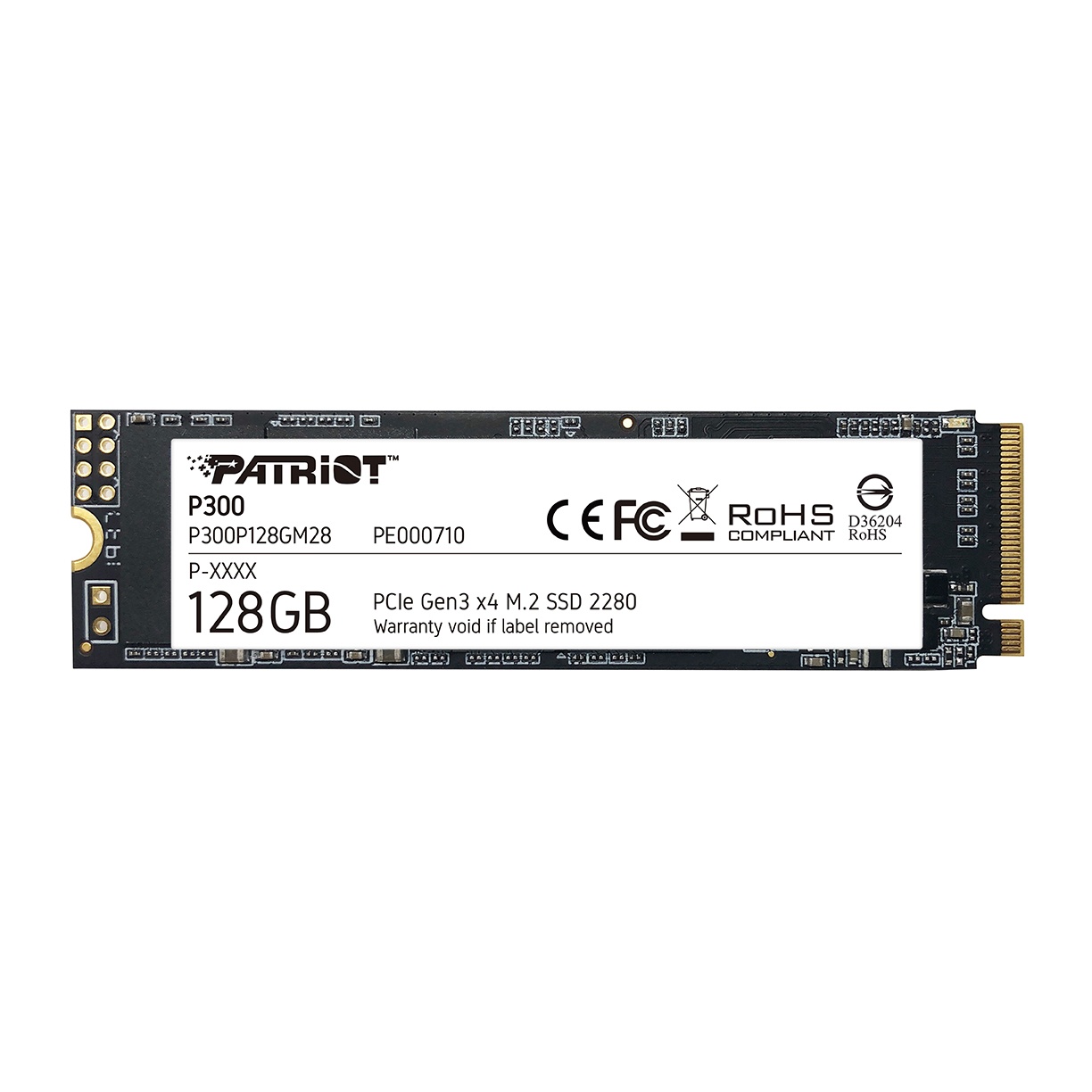 Накопитель SSD Patriot P300, 128GB, PCIe 3.0 x4, M.2 2280, NVMe, R/W 1600/600