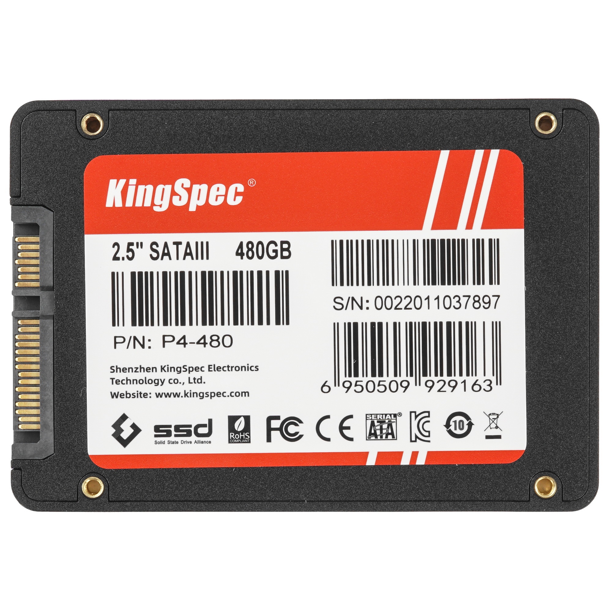 Накопитель SSD 2.5" KingSpec 480Gb P4 Series  (SATA3, up to 570/540MBs, 3D NAND, 100TBW)
