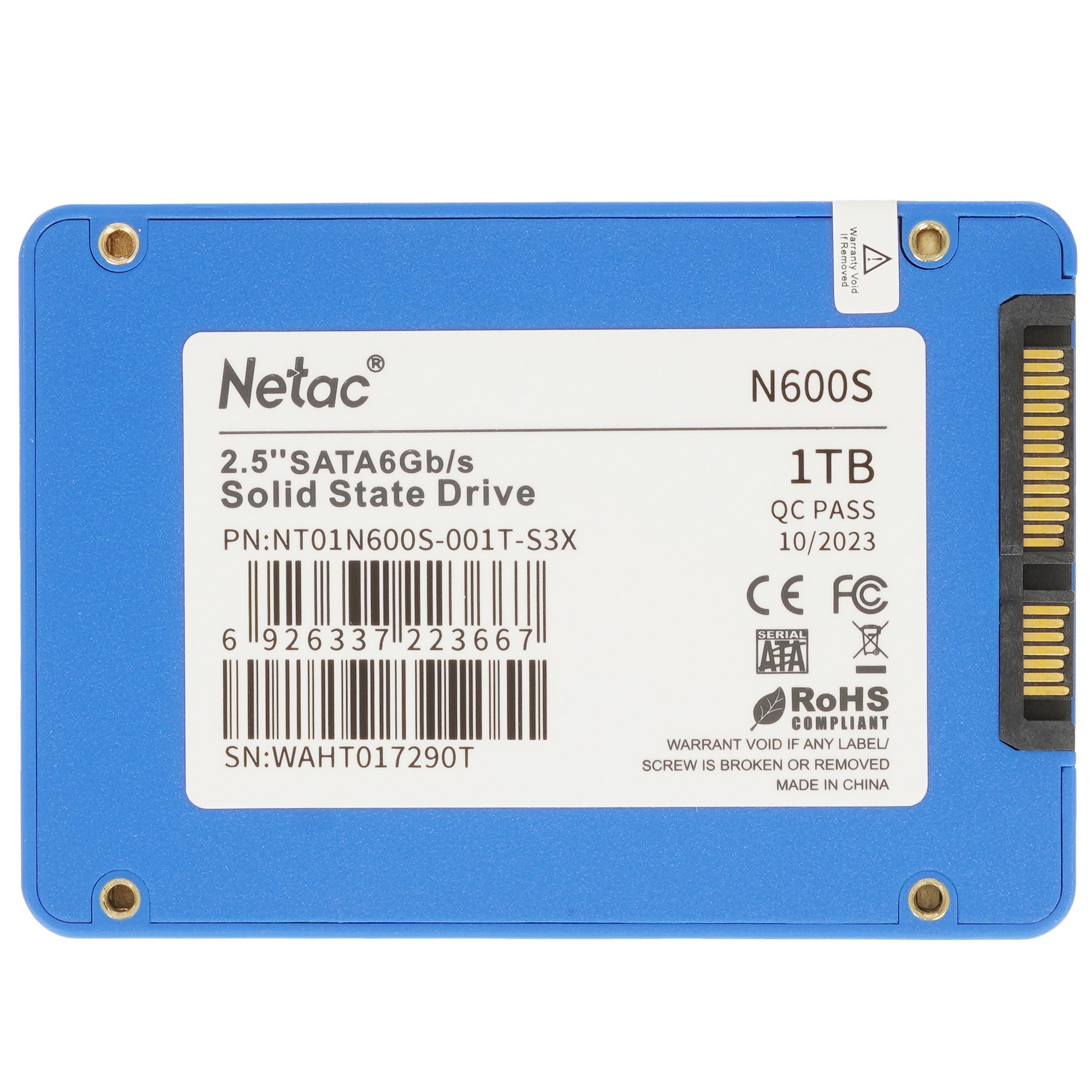 Накопитель SSD Netac N600S, 1TB, SATA III, 2.5", R/W 560/520