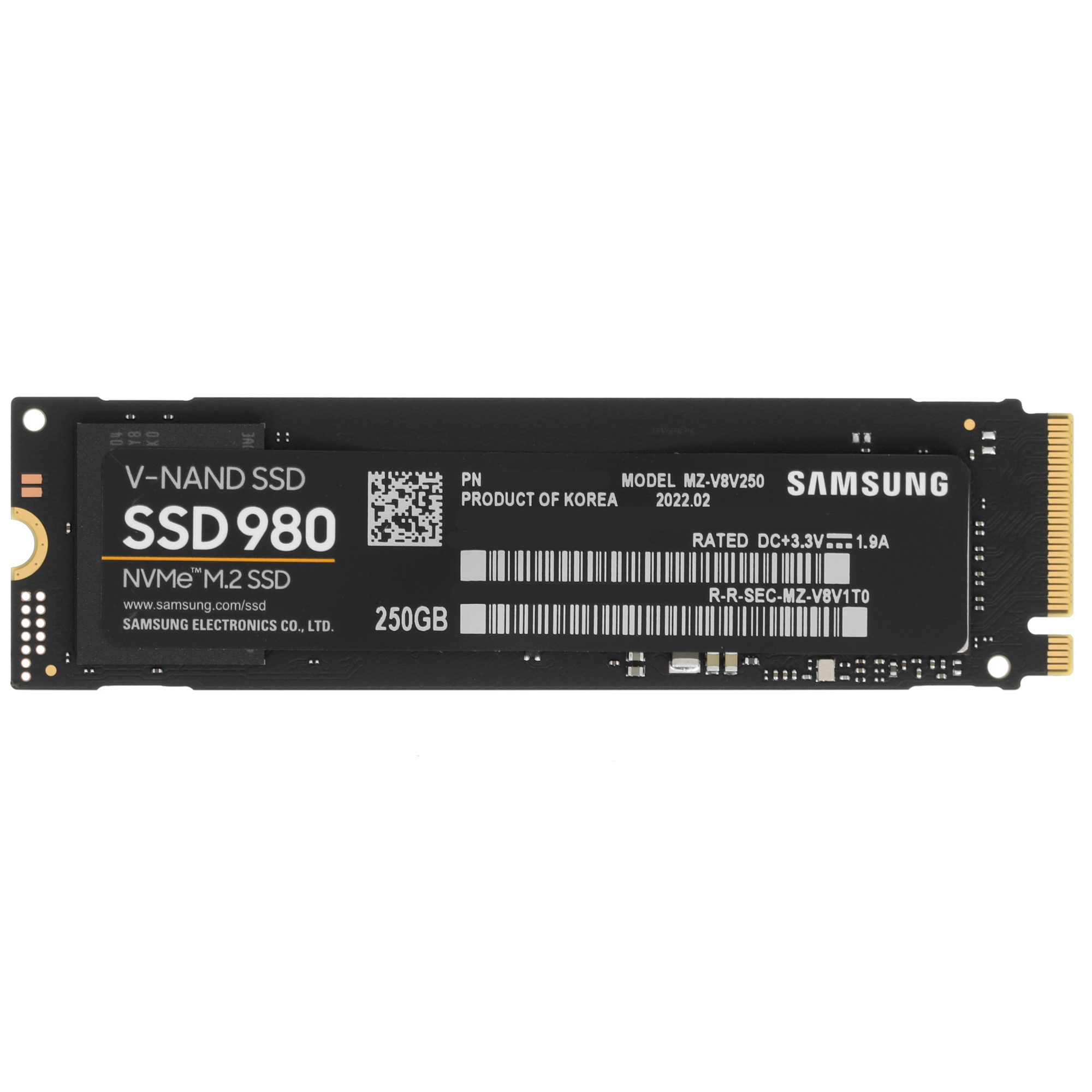 Накопитель SSD Samsung 980, 250GB, PCIe 3.0 x4, M.2 2280, NVMe, R/W 2900/1300
