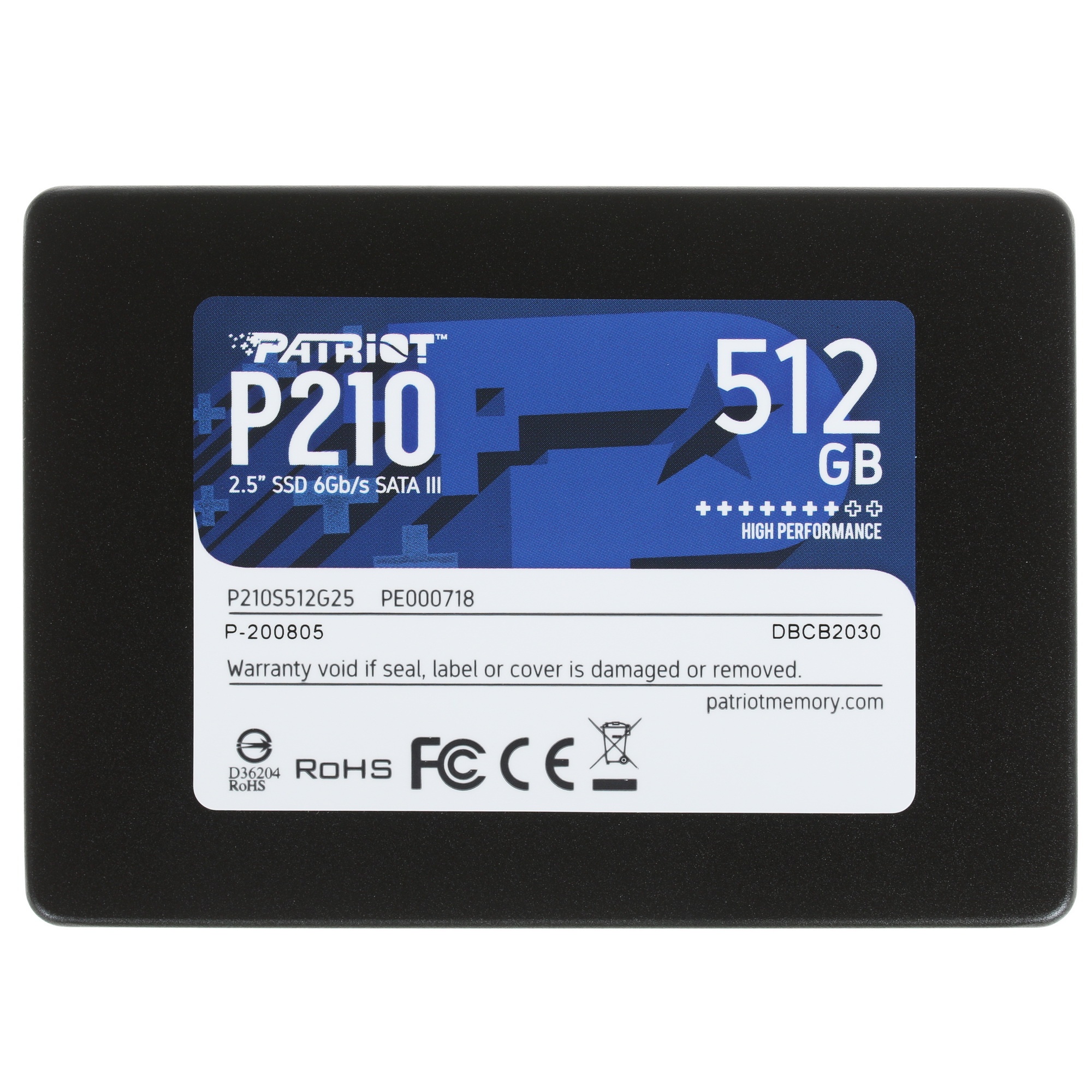 Накопитель SSD Patriot P210, 512GB, SATA III, 2.5", R/W 520/430