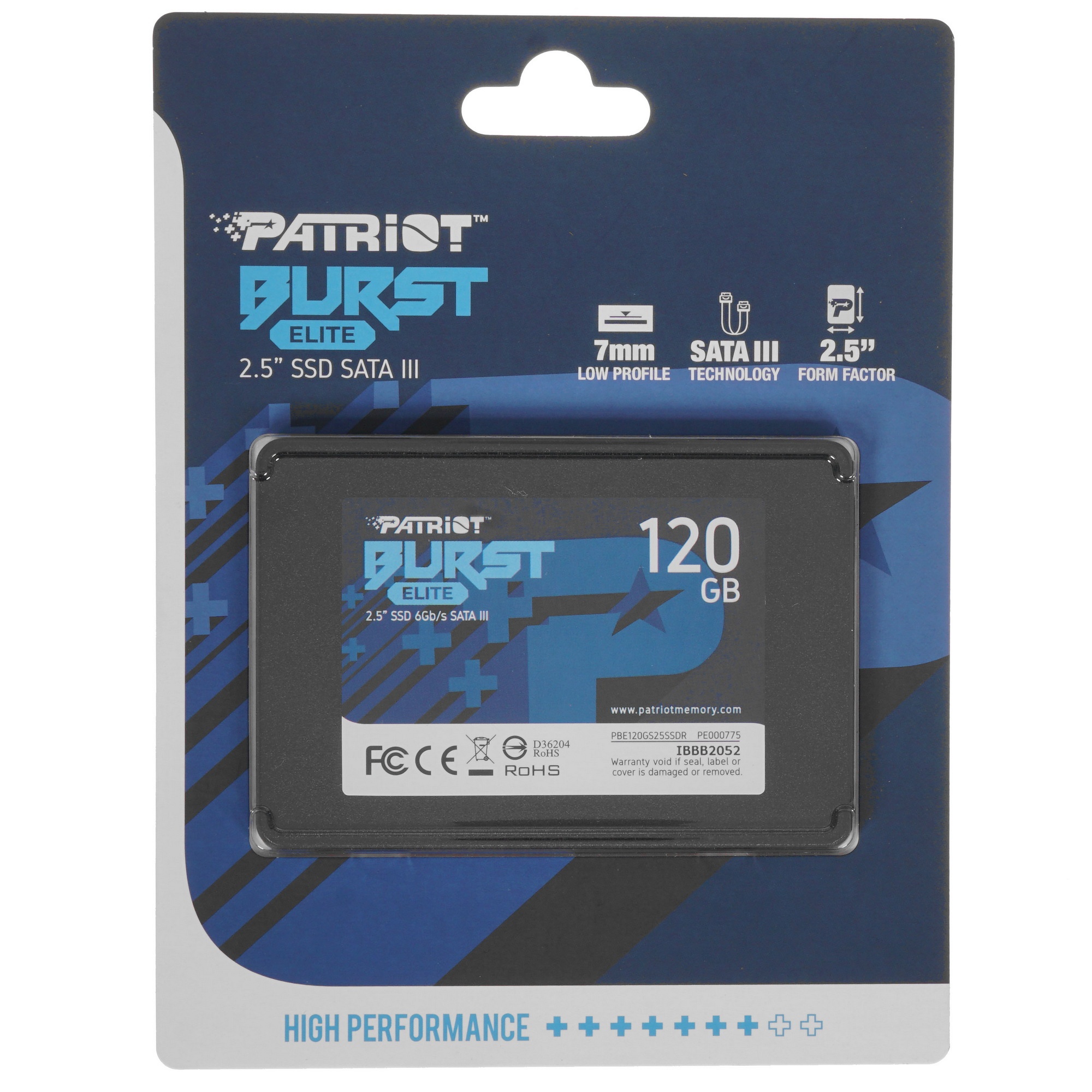 Накопитель SSD Patriot Burst Elite, 120GB, SATA, 2.5", R/W 450/320