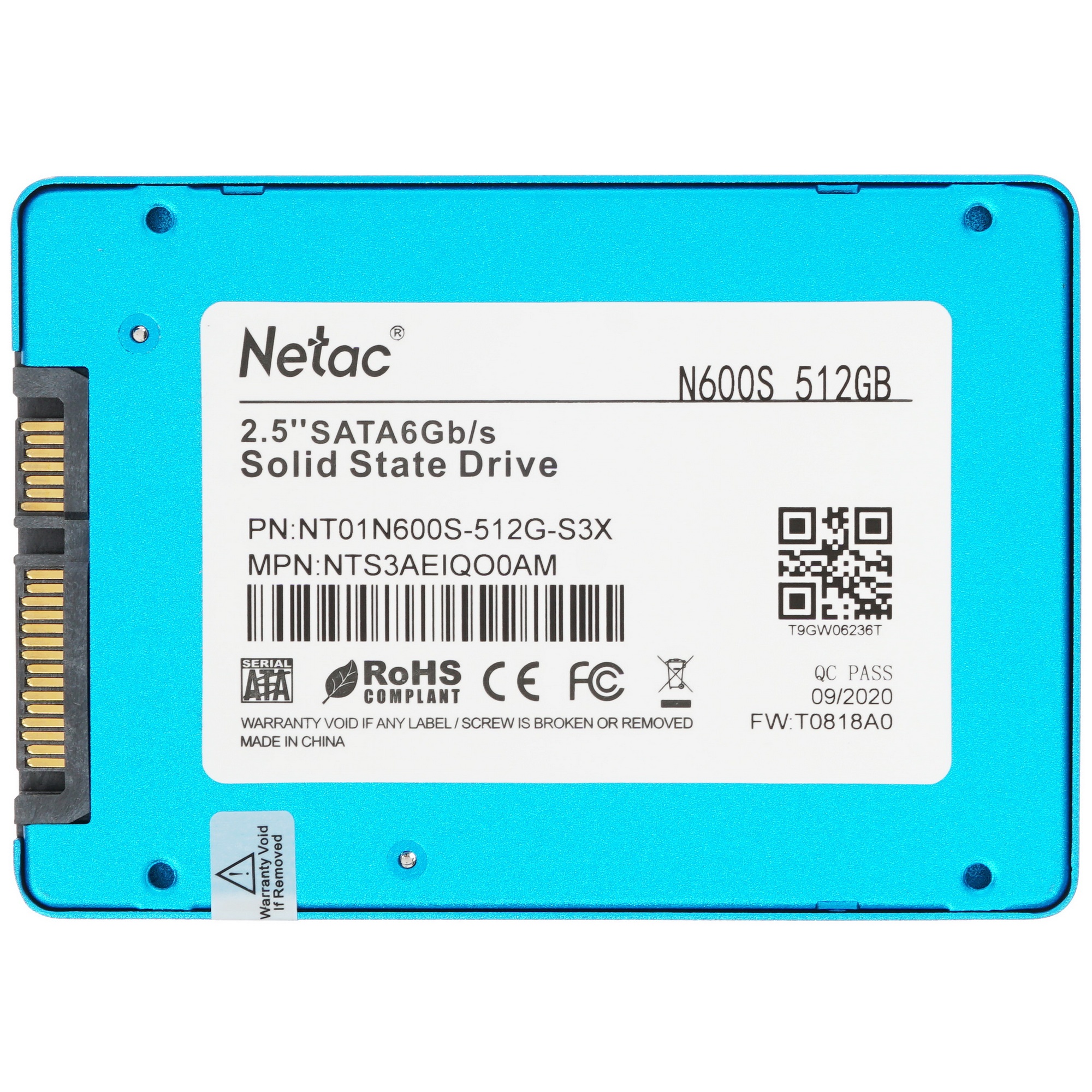 Накопитель SSD Netac N600S, 512GB, SATA III, 2.5", R/W 540/490