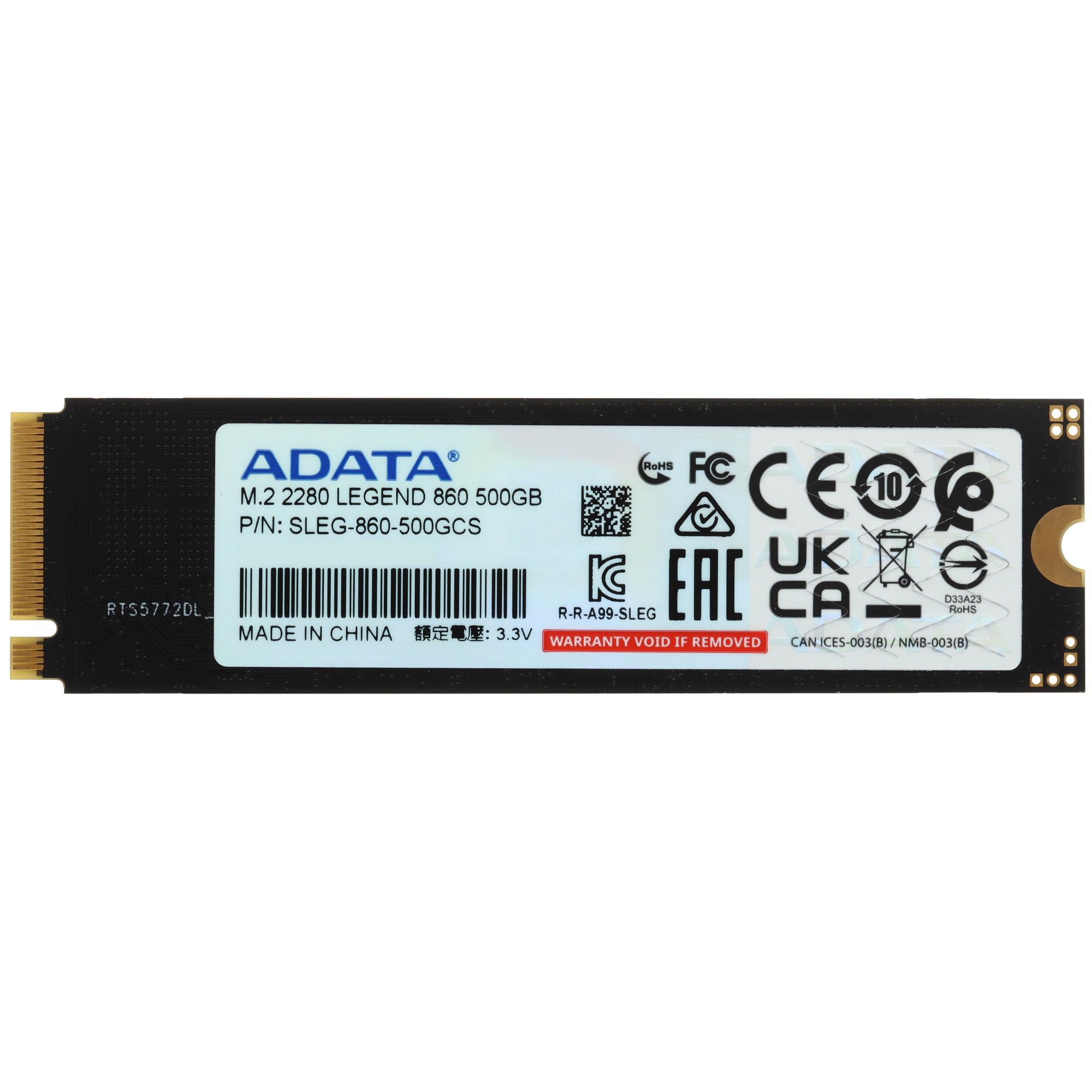 Накопитель SSD ADATA LEGEND 860, 500Gb, PCIe 4.0 x4, M.2 2280, NVMe, R/W 5000/3000, с радиатором