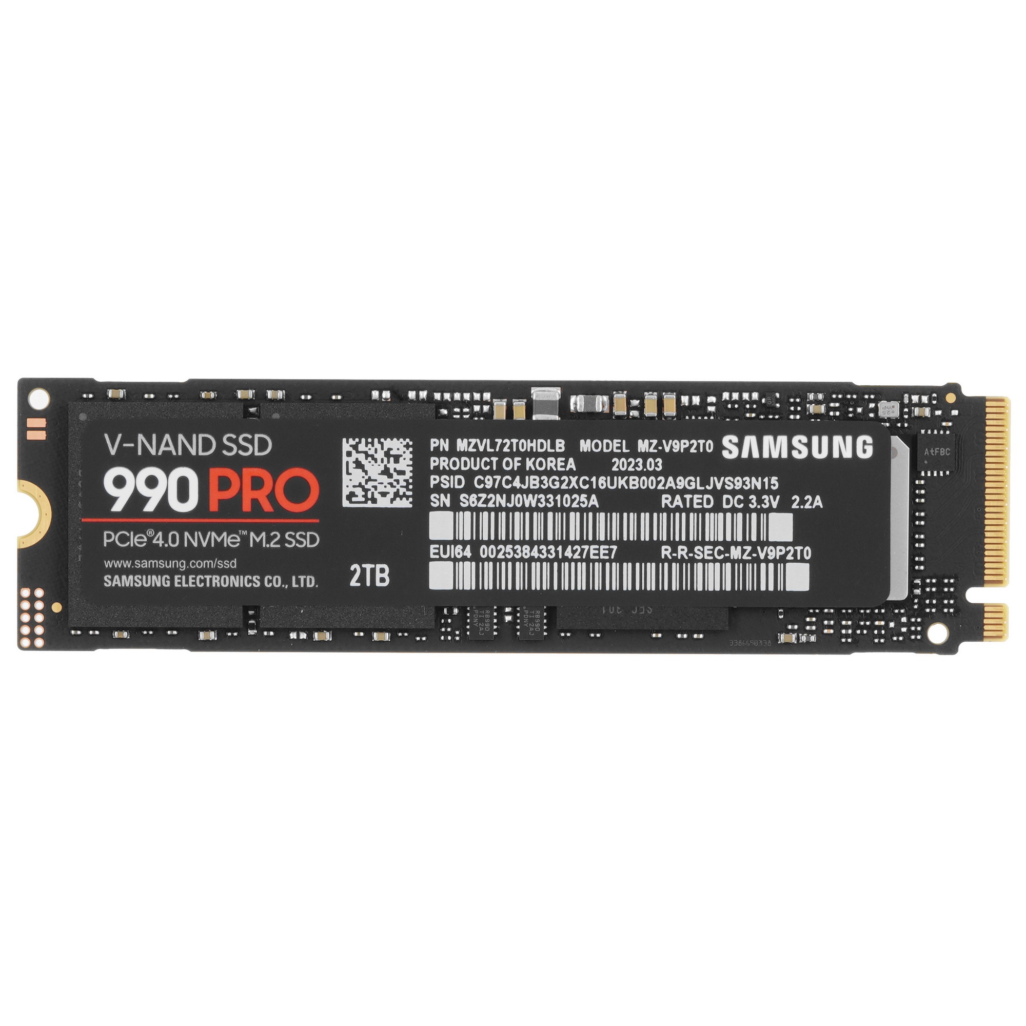 Накопитель SSD Samsung 990 PRO, 2TB, PCIe 4.0 x4, M.2 2280, NVMe, R/W 7450/6900