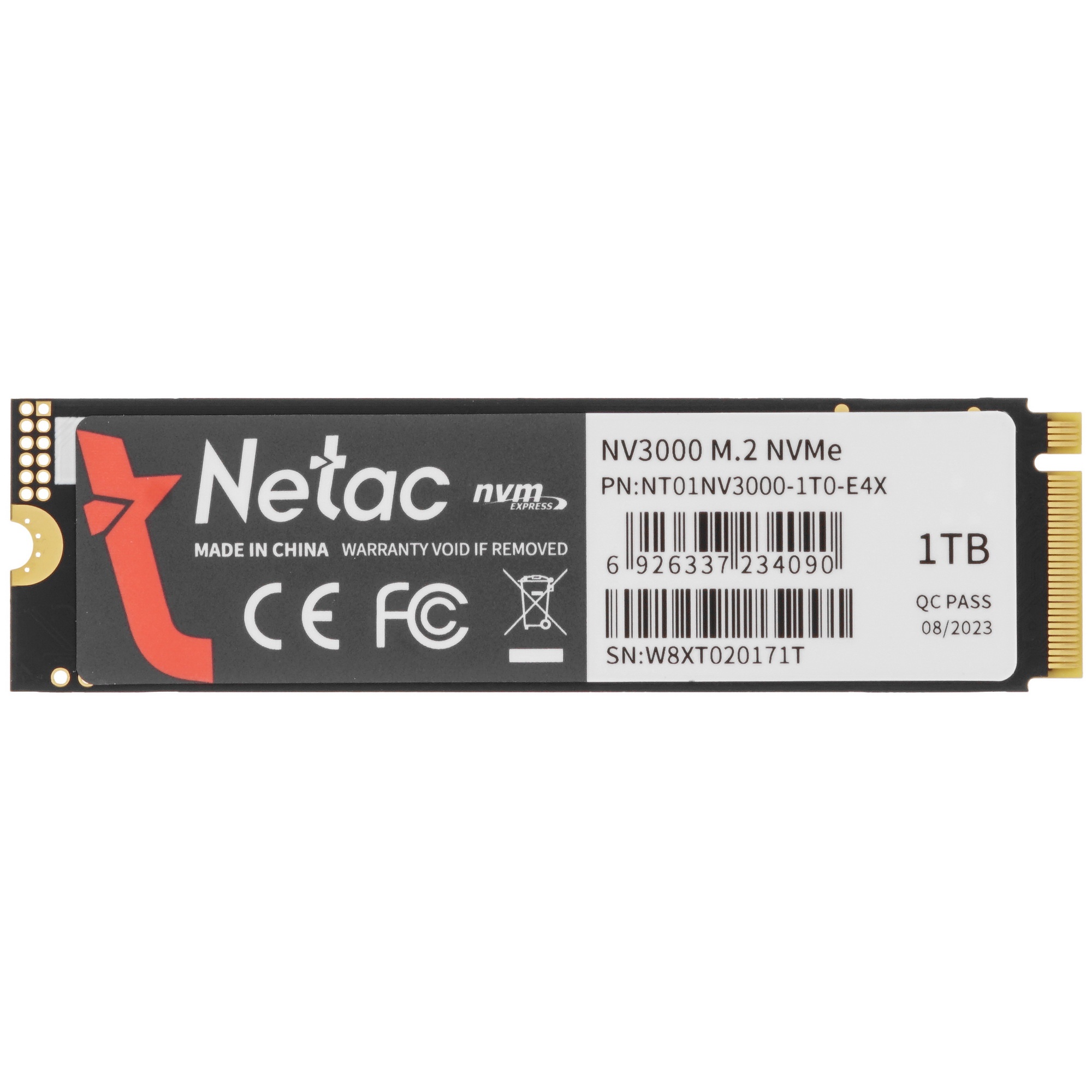 Накопитель SSD Netac NV3000, 1TB, PCIe 3.0 x4, M.2 2280, NVMe, R/W 3100/2100