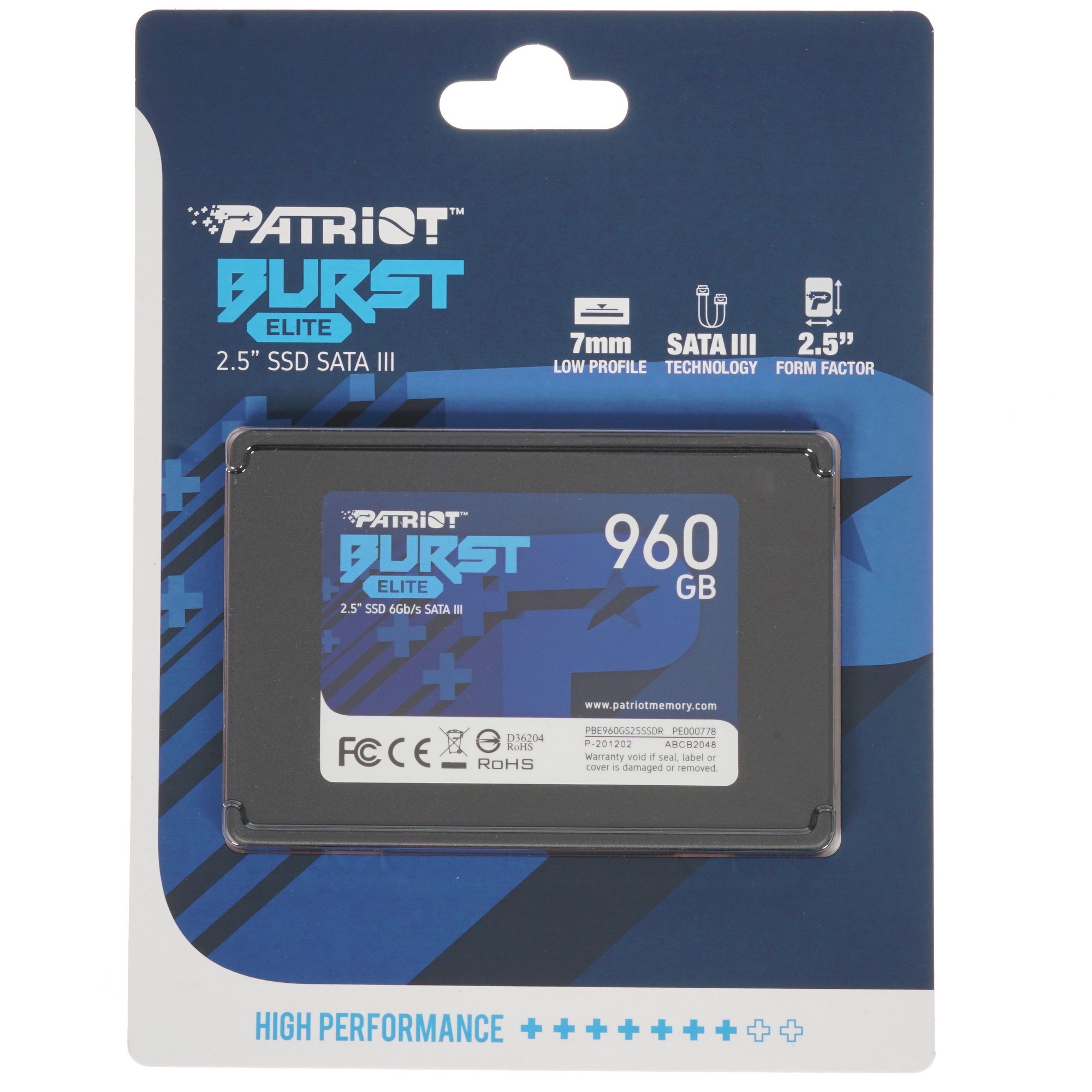 Накопитель SSD Patriot Burst Elite, 960GB, SATA, 2.5", R/W 450/320