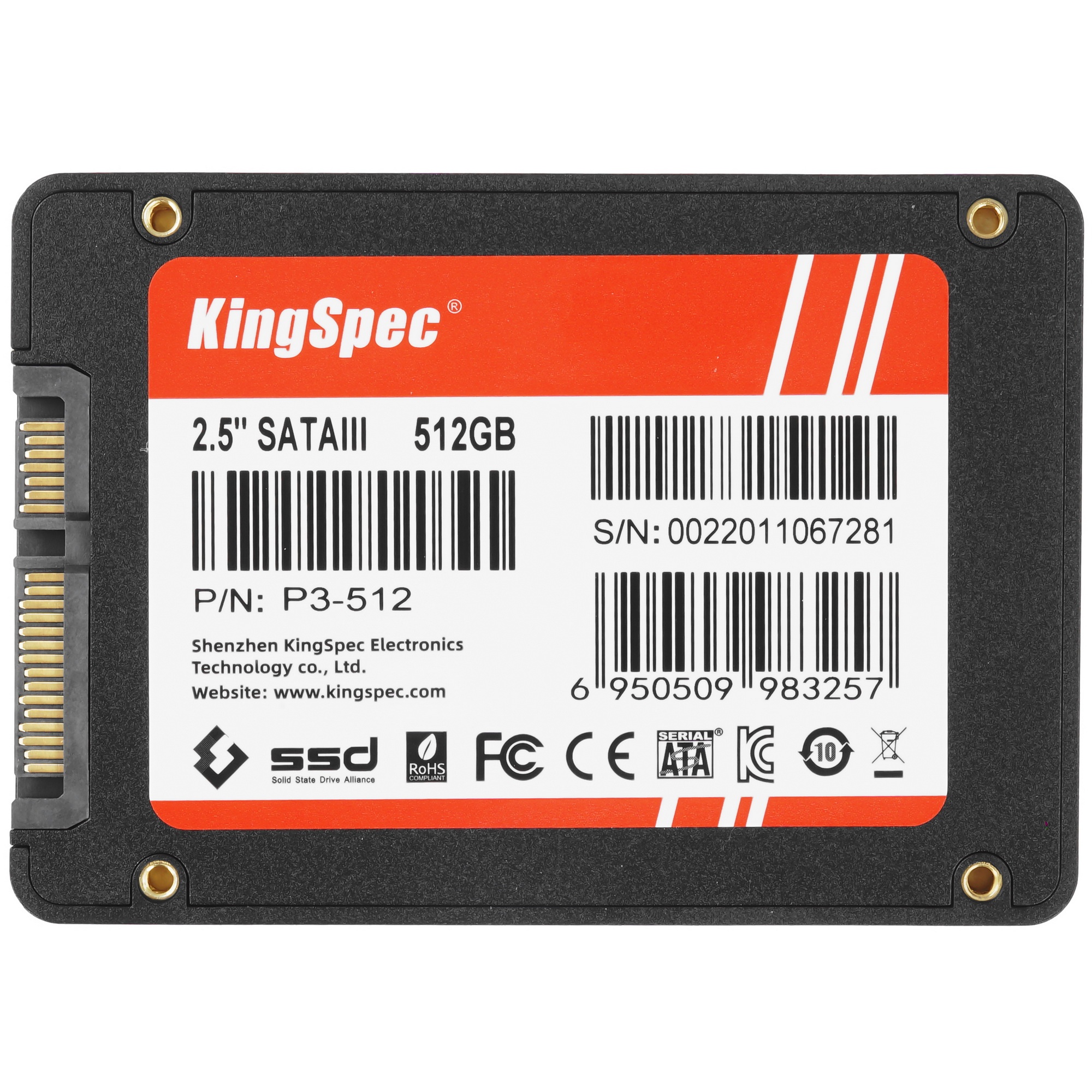 Накопитель SSD 2.5" KingSpec P3-512, 512GB, SATA, R/W 570/500