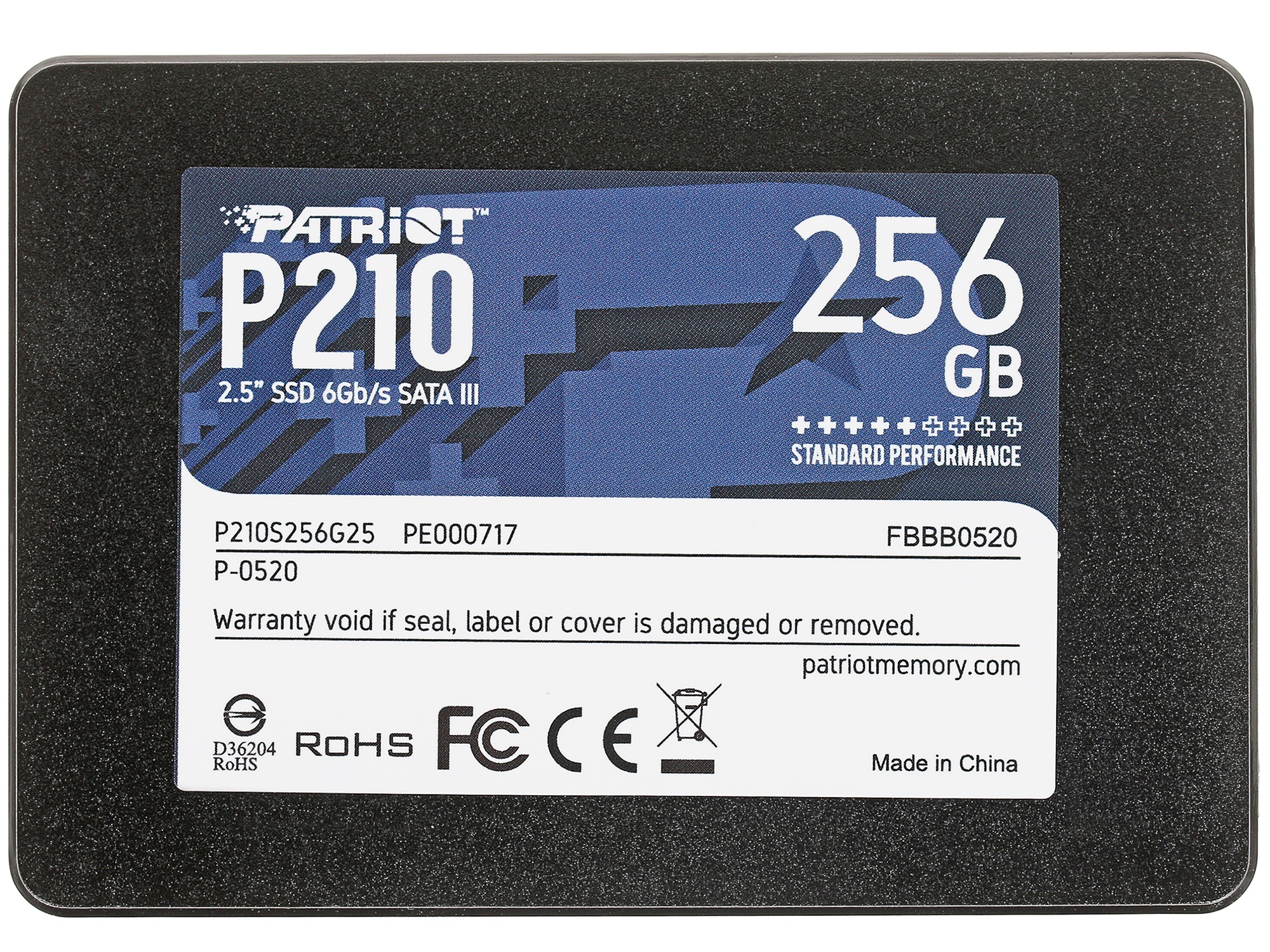 Накопитель SSD Patriot P210, 256GB, SATA III, 2.5", R/W 500/400