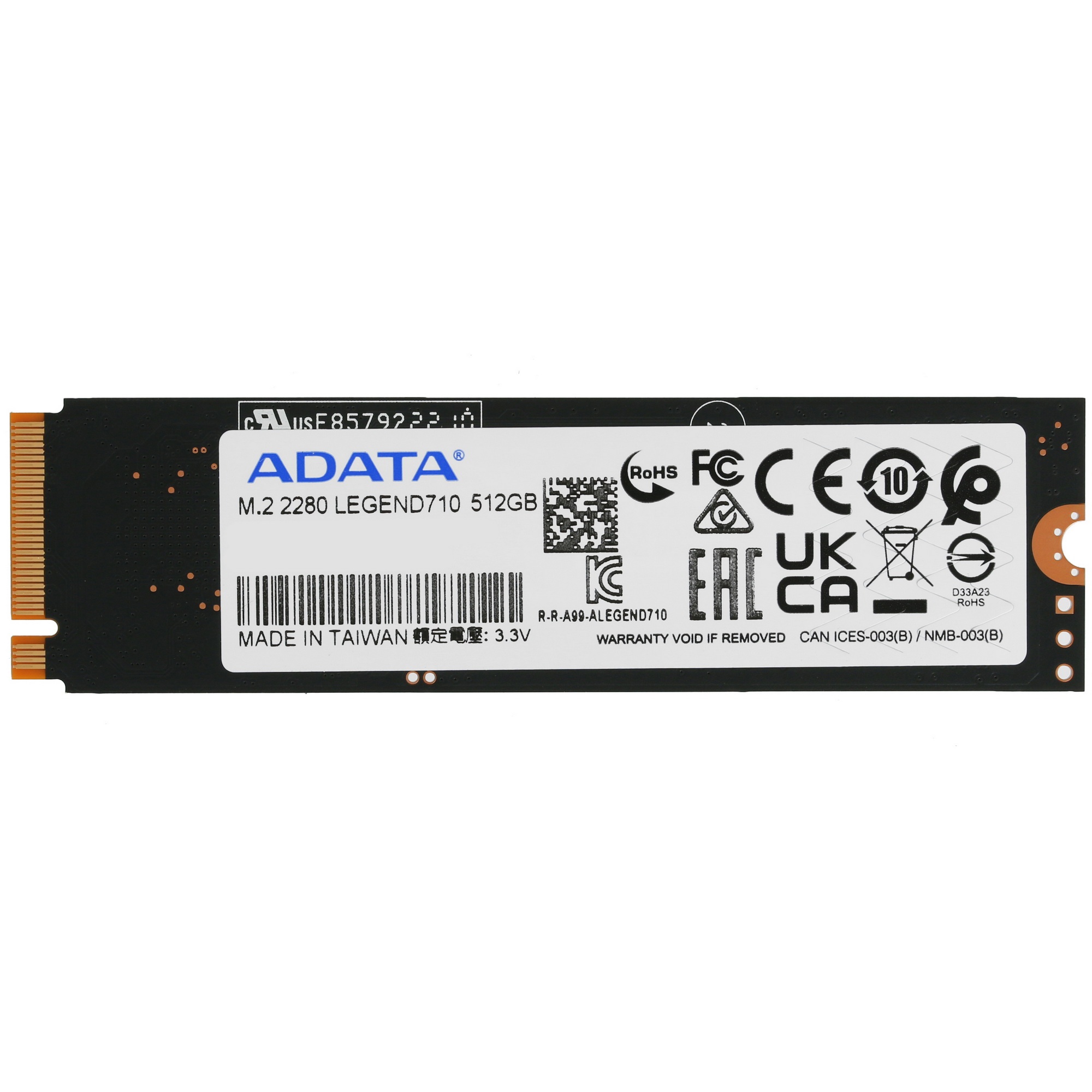 Накопитель SSD ADATA LEGEND 710, 512Gb, PCIe 3.0 x4, M.2 2280, NVMe, R/W 2400/1600, с радиатором