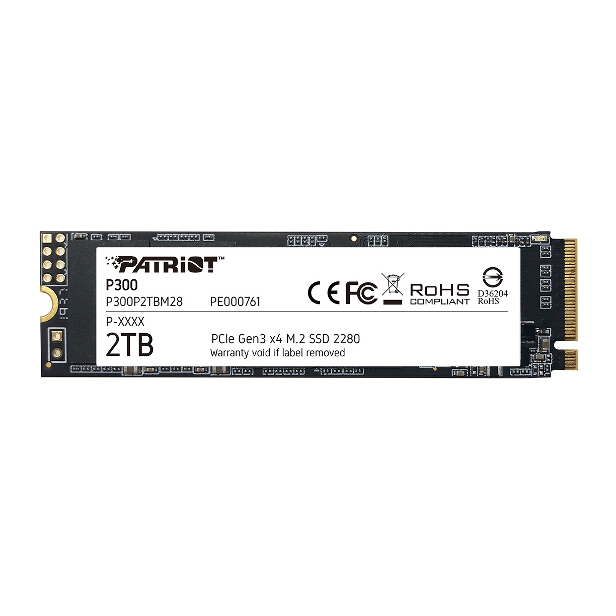 Накопитель SSD Patriot P300, 2TB, PCIe 3.0 x4, M.2 2280, NVMe, R/W 2100/1650