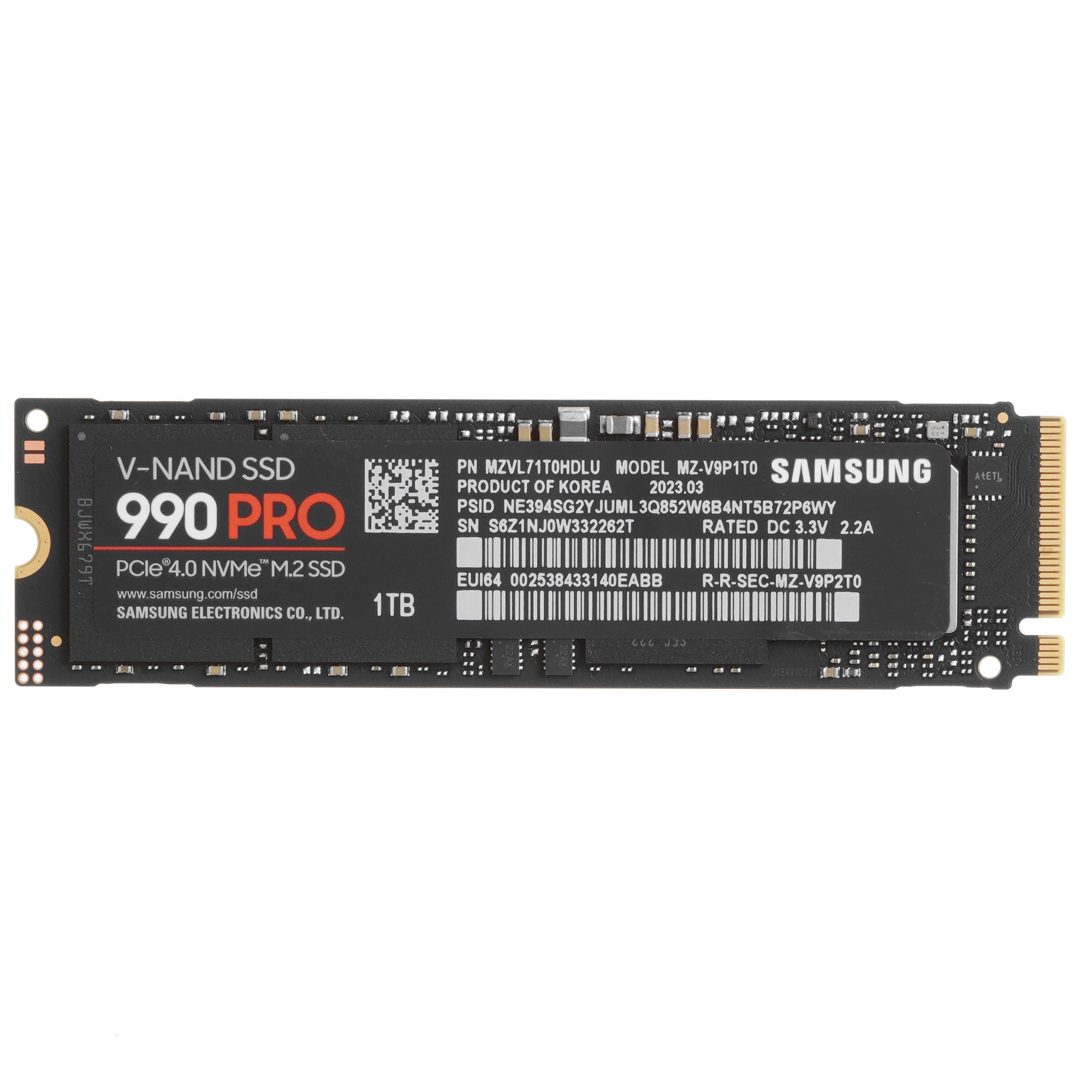 Накопитель SSD Samsung 990 PRO, 1000GB, PCIe 4.0 x4, M.2 2280, NVMe, R/W 7450/6900