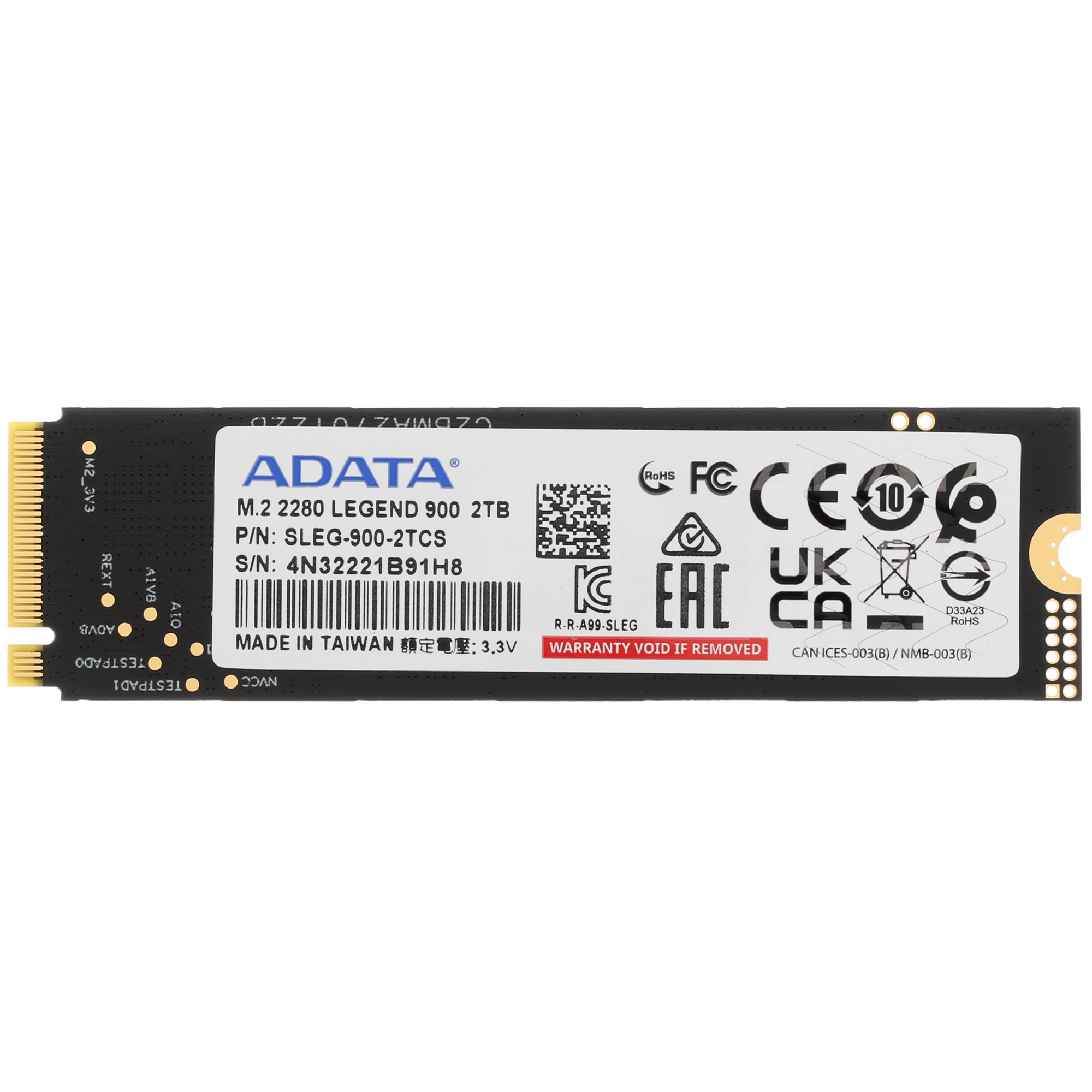Накопитель SSD ADATA LEGEND 900, 2000Gb, PCIe 4.0 x4, 2280, NVMe, R/W 7000/5400, с радиатором