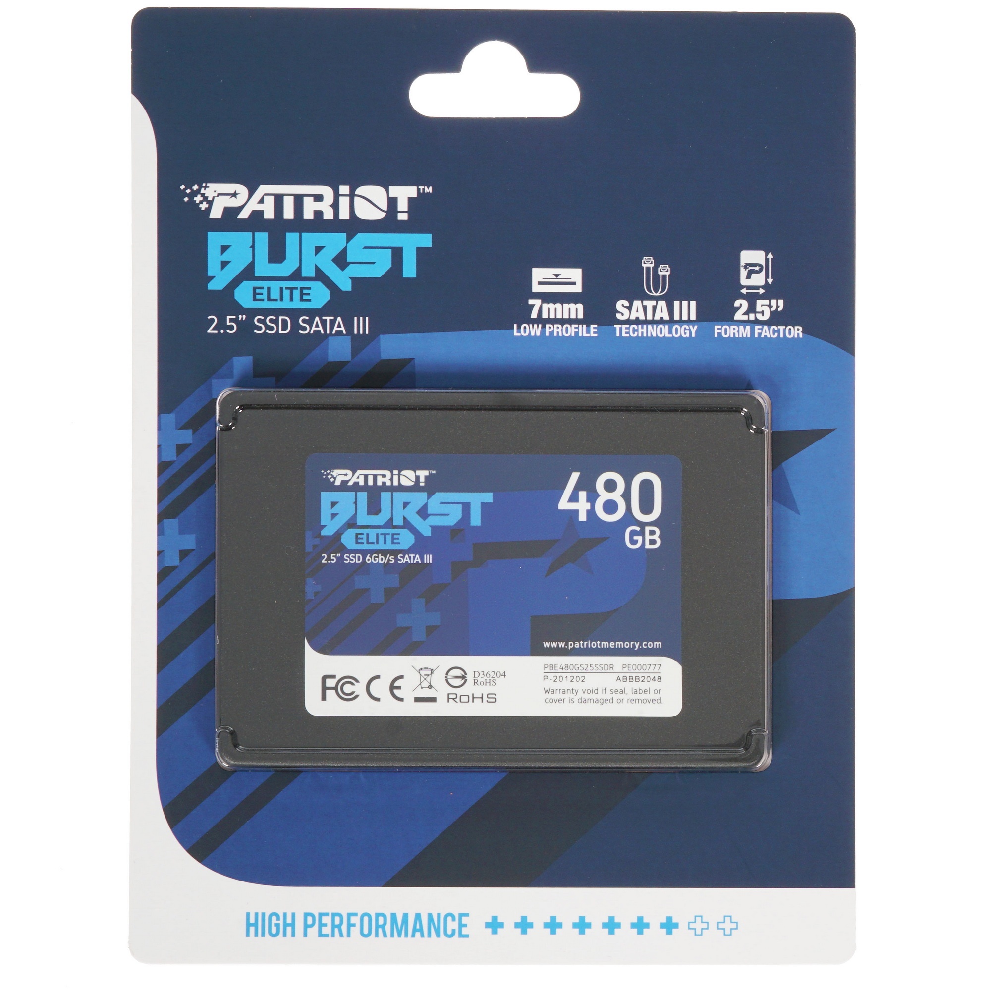 Накопитель SSD Patriot Burst Elite, 480GB, SATA, 2.5", R/W 450/320