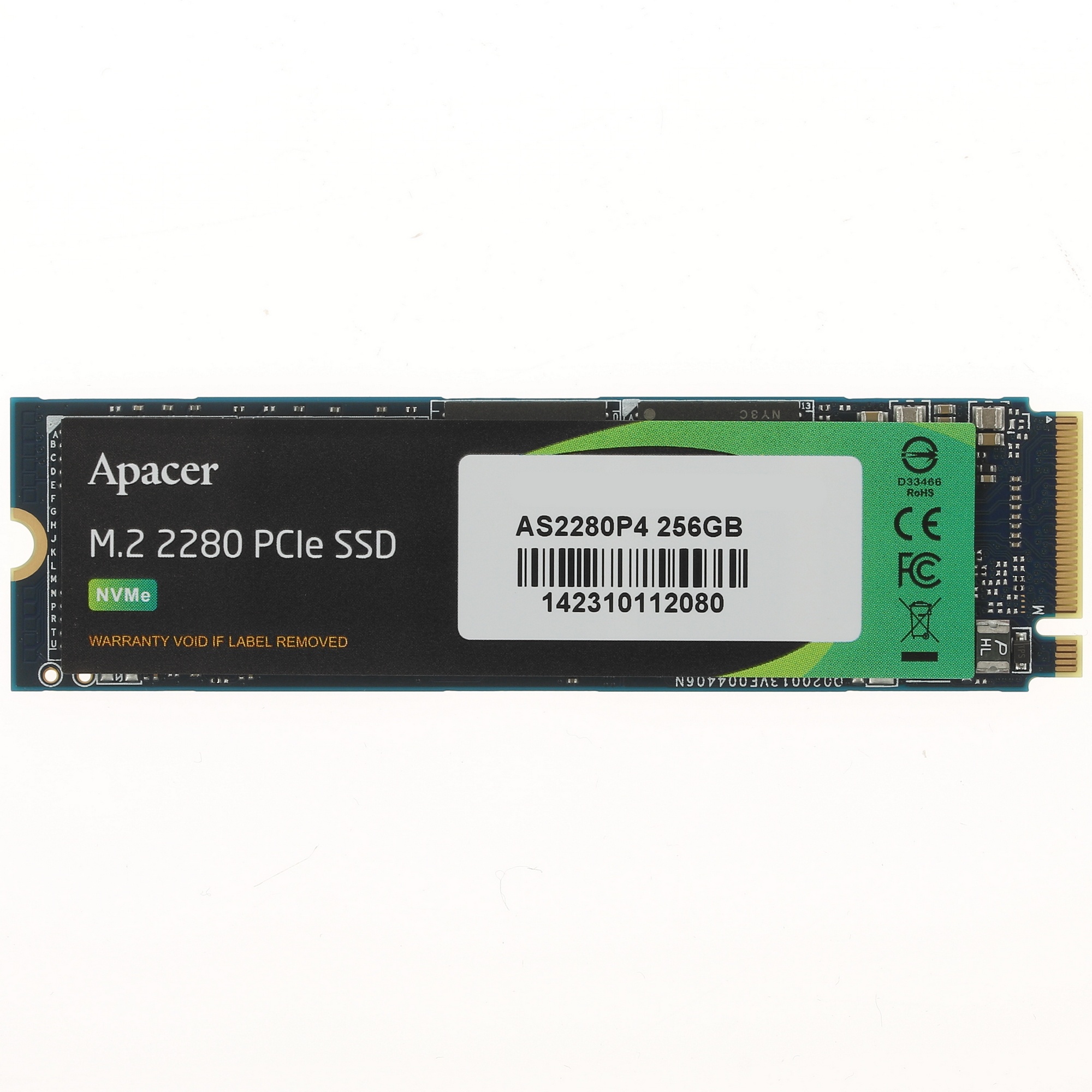 Накопитель SSD Apacer AS2280P4, 256Gb, M.2 2280, PCIe 3.0 x4, NVMe, R/W 2100/1300