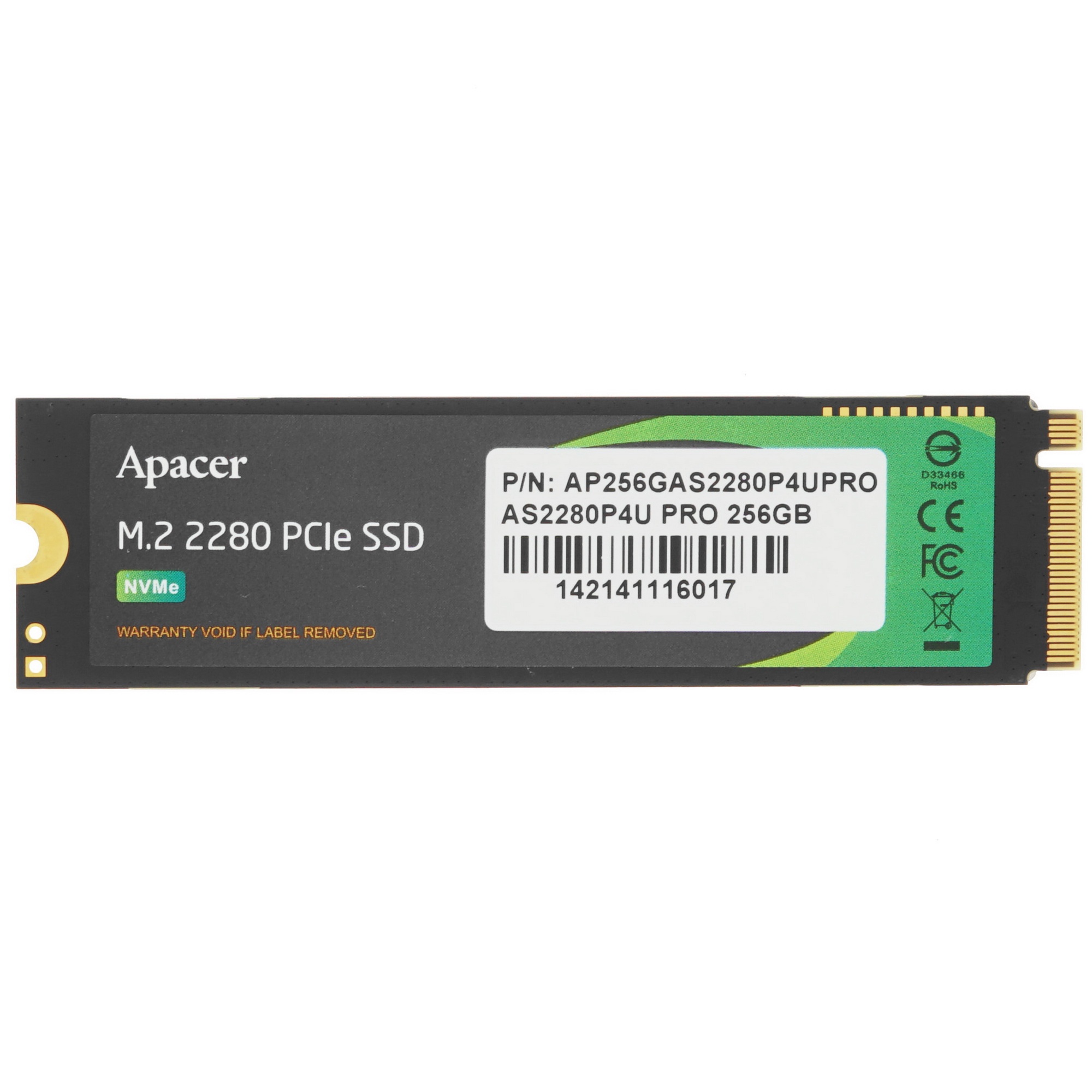 Накопитель SSD Apacer AS2280P4U PRO, 256Gb, PCIe 3.0 x4, M.2 2280, NVMe, R/W 3500/1200, с радиатором