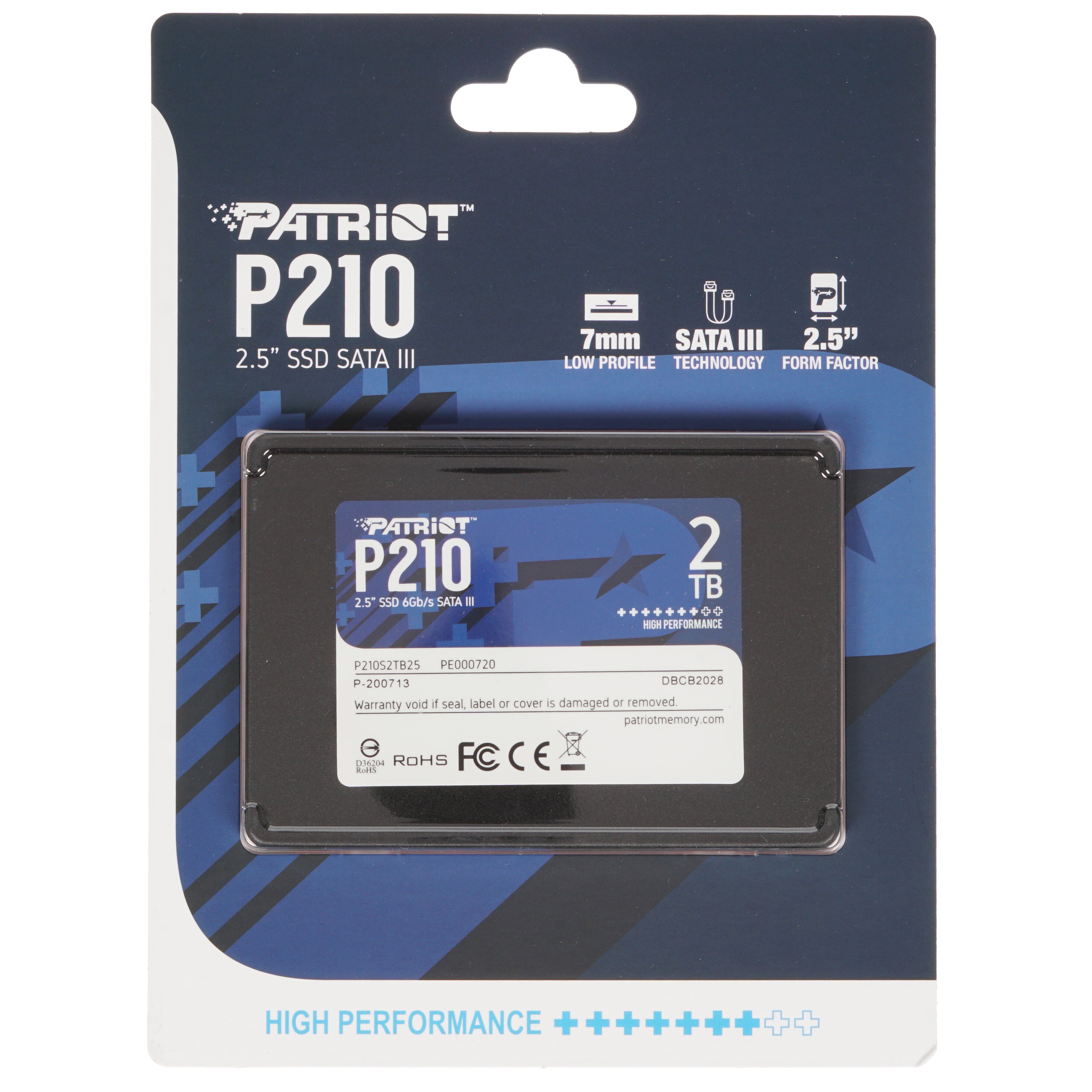 Накопитель SSD Patriot P210, 2TB, SATA III, 2.5", R/W 520/430