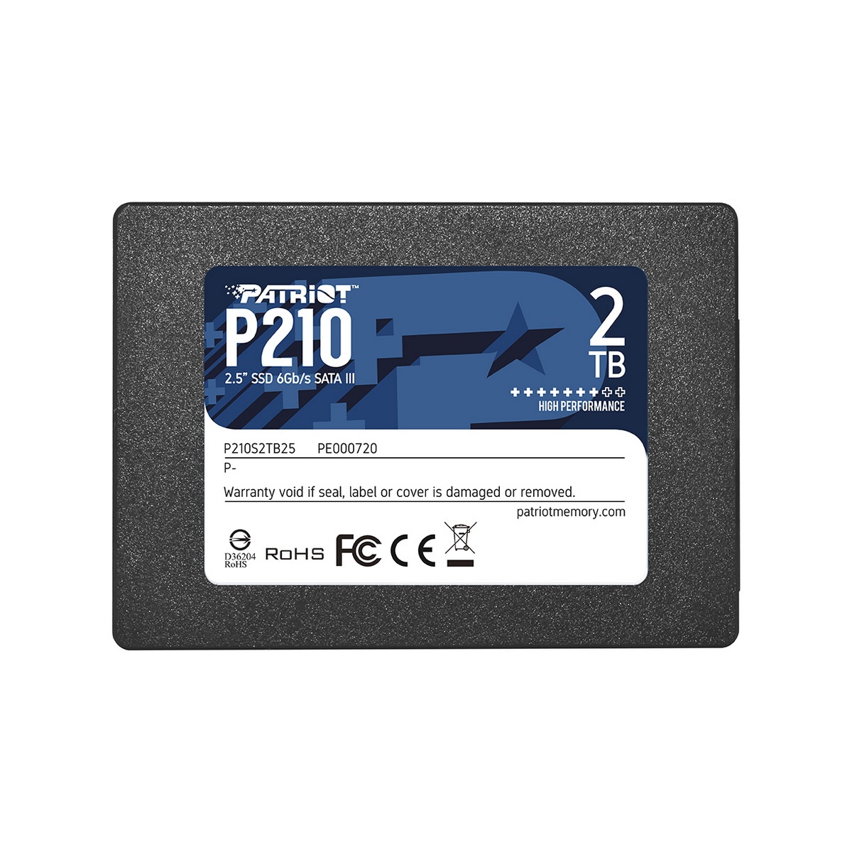 Накопитель SSD Patriot P210, 2TB, SATA III, 2.5", R/W 520/430
