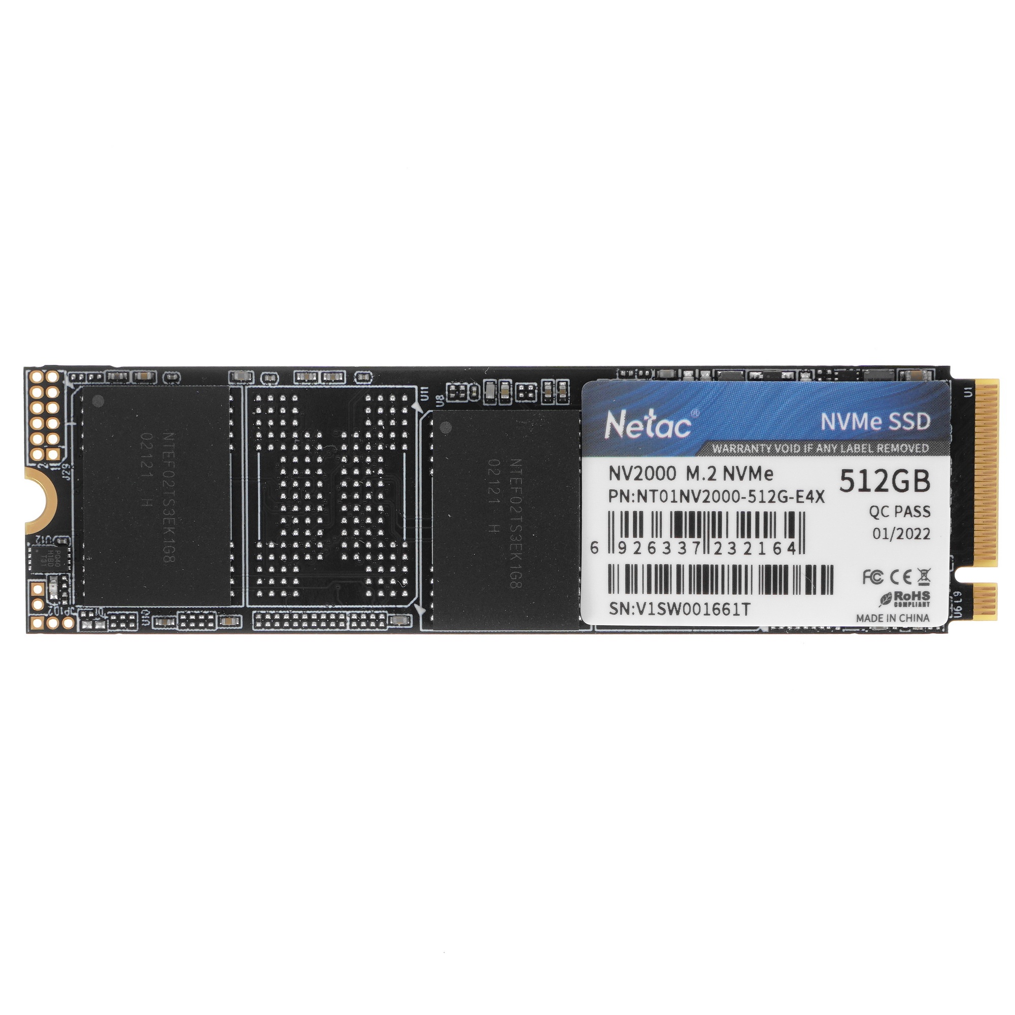 Накопитель SSD Netac NV2000, 512GB, PCIe 3.0 x4, M.2 2280, NVMe, R/W 2500/1950