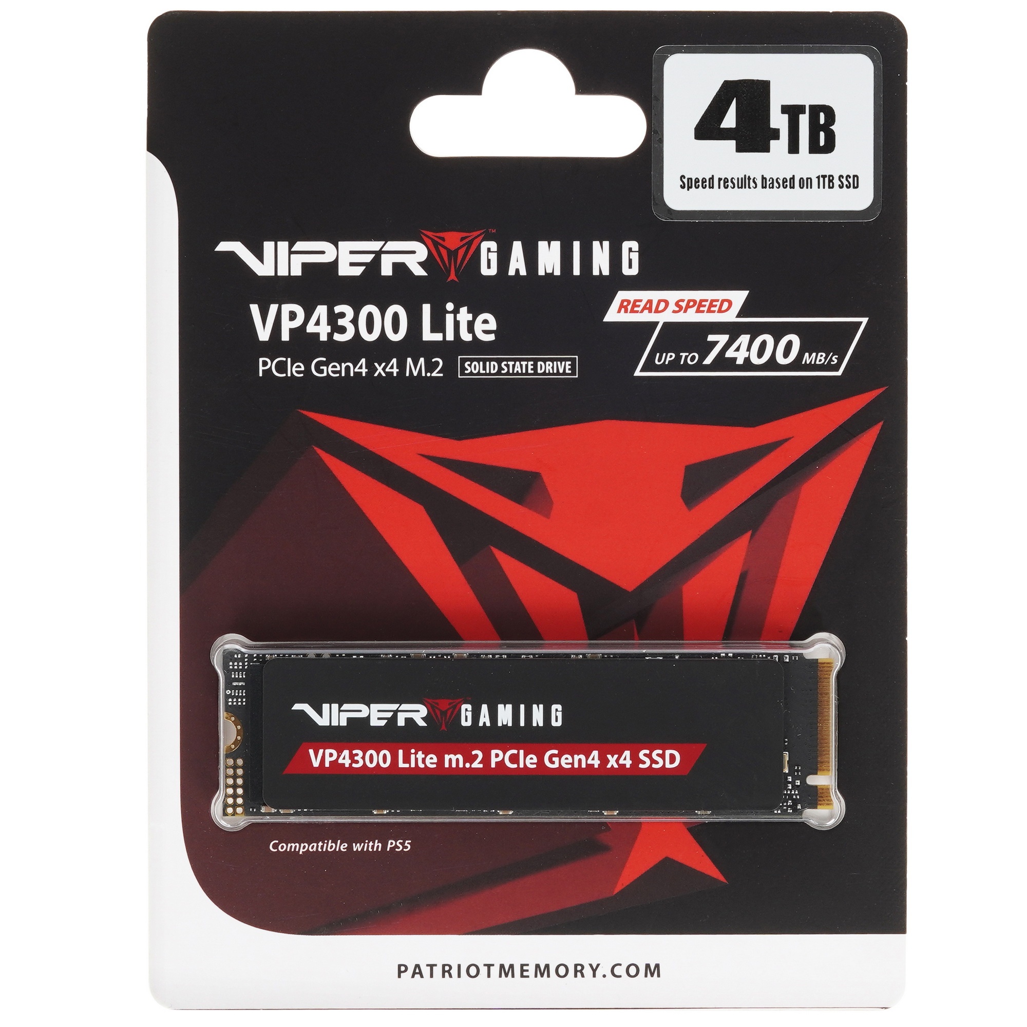 Накопитель SSD Patriot Viper VP4300 Lite, 4Tb, PCIe 4.0 x4, M.2 2280, NVMe, R/W 7400/6000, с радиато