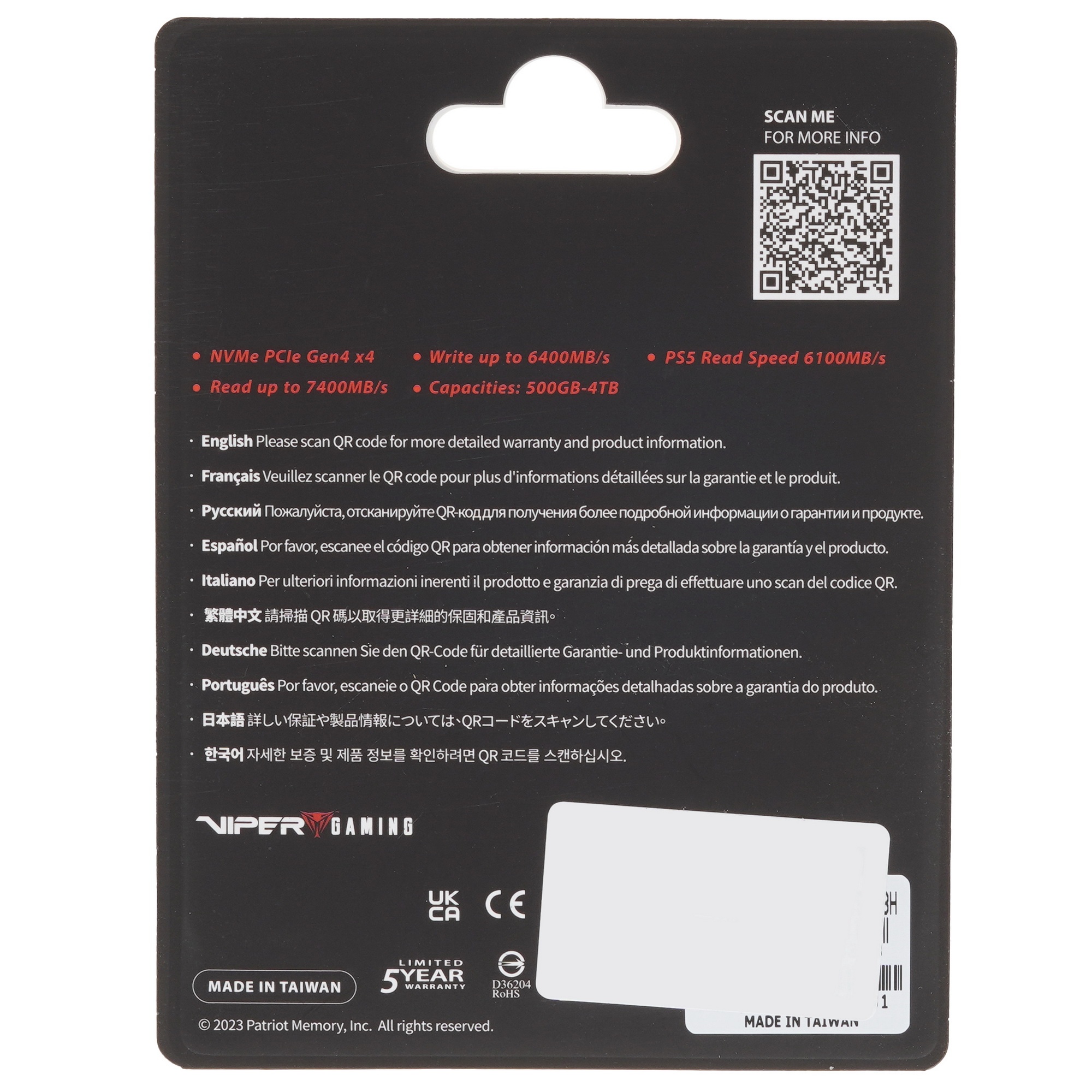 Накопитель SSD Patriot Viper VP4300 Lite, 4Tb, PCIe 4.0 x4, M.2 2280, NVMe, R/W 7400/6000, с радиато
