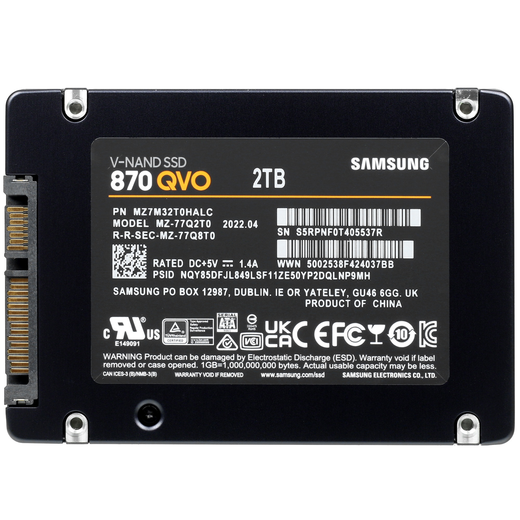 Накопитель SSD Samsung 870 QVO, 2TB, SATA III, 2.5", R/W 530/560