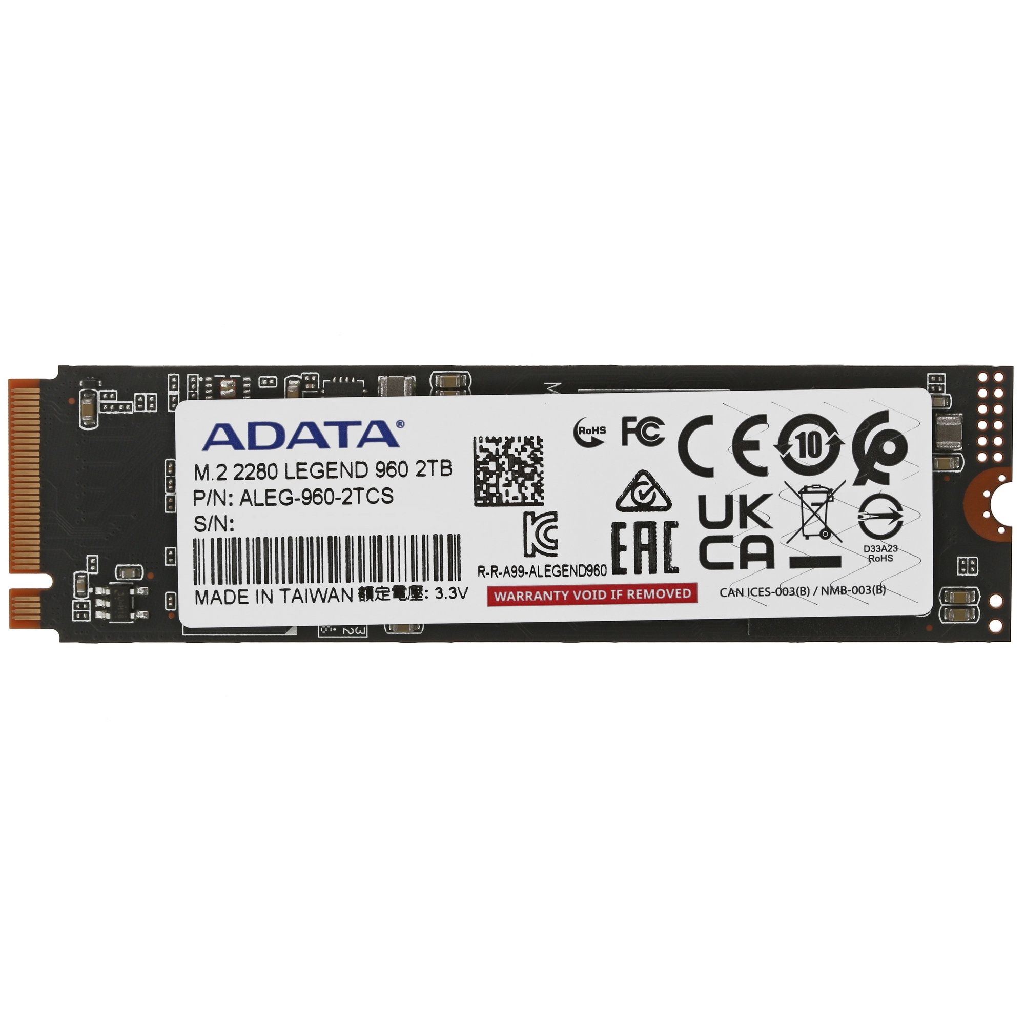 Накопитель SSD ADATA LEGEND 960, 2Tb, PCIe 4.0 x4, M.2 2280, NVMe, R/W 7400/6800, с радиатором