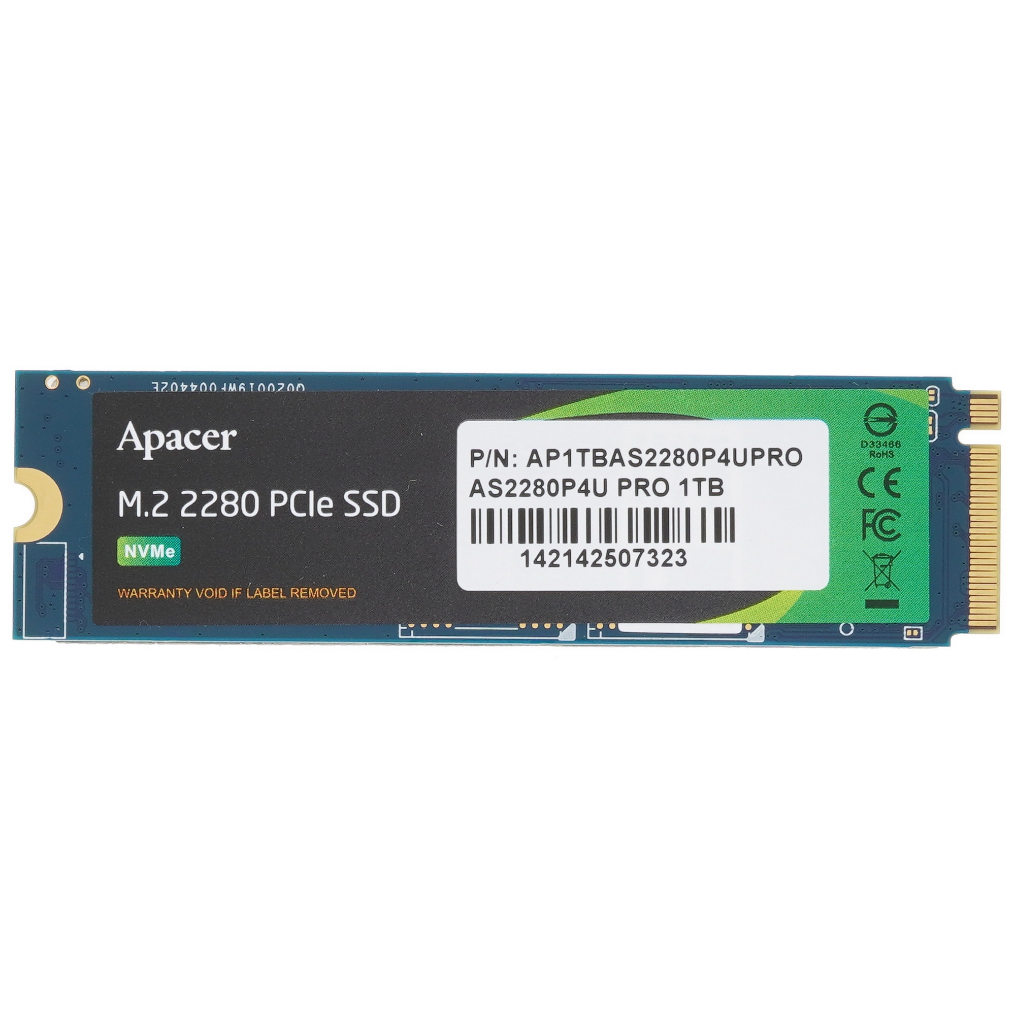 Накопитель SSD Apacer AS2280P4U PRO, 1Tb, M.2 2280, PCIe 3.0 x4, NVMe, R/W 3500/3000