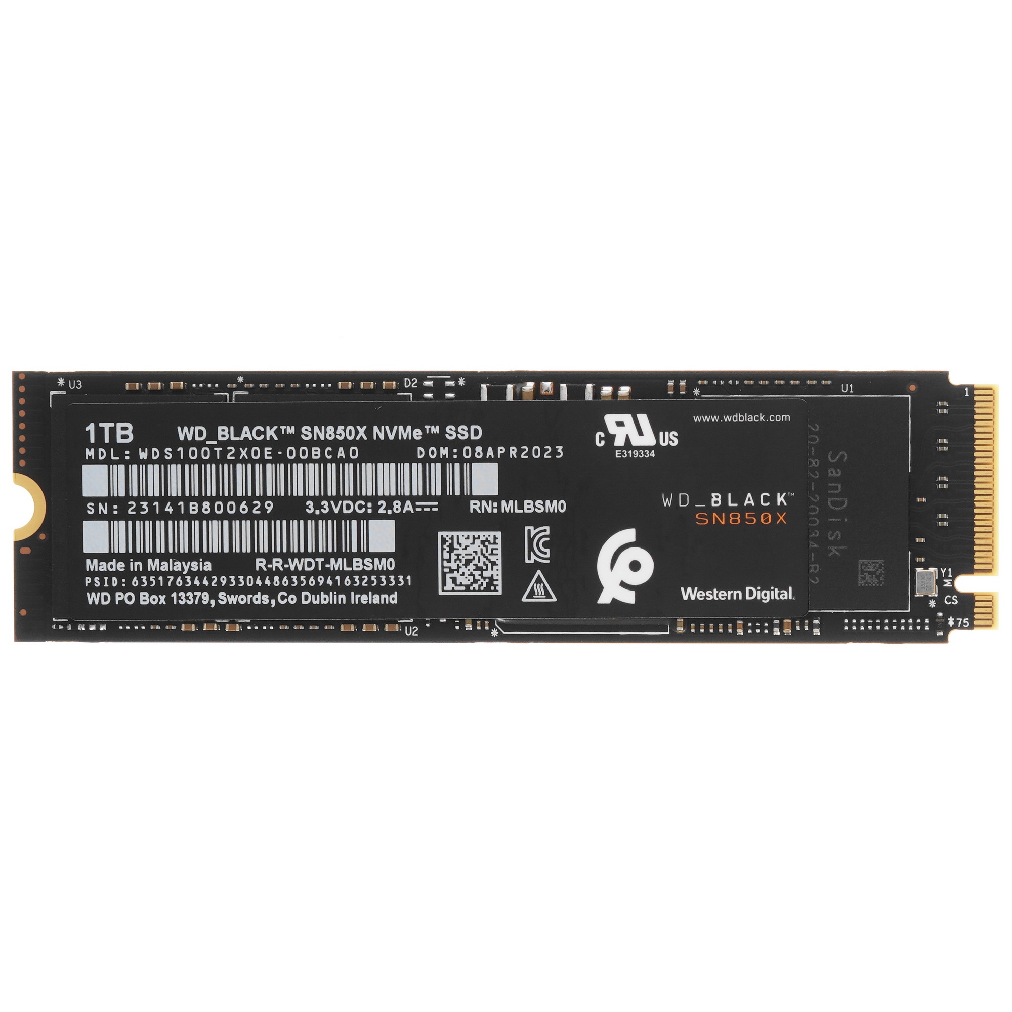 Накопитель SSD WD 1Tb Black SN850X, M.2(22x80mm), NVMe, PCIe 4.0 x4, 3D TLC, R/W 7300/6300MB/s, IOPs