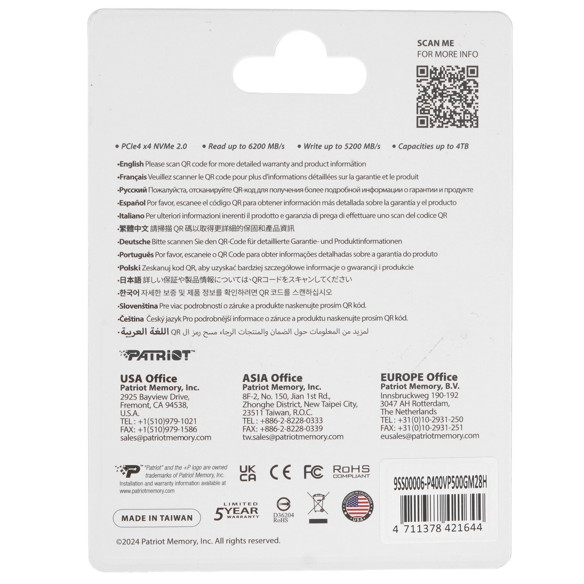 Накопитель SSD Patriot M.2 2280 500Gb P400VP500GM28H