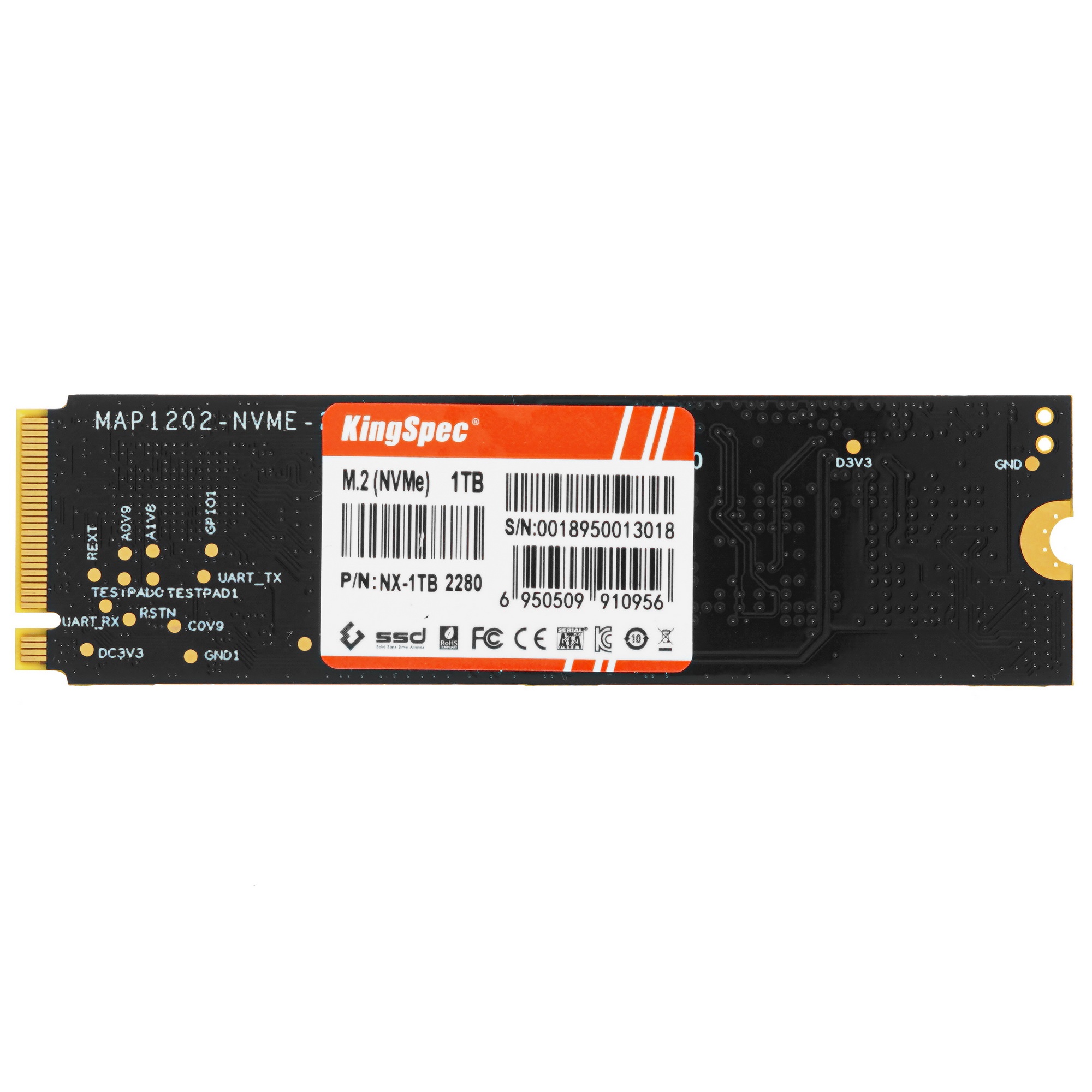 Накопитель SSD M.2 KingSpec NX-1TB, PCIe 3.0 x4, NVMe, R/W 3400/3100