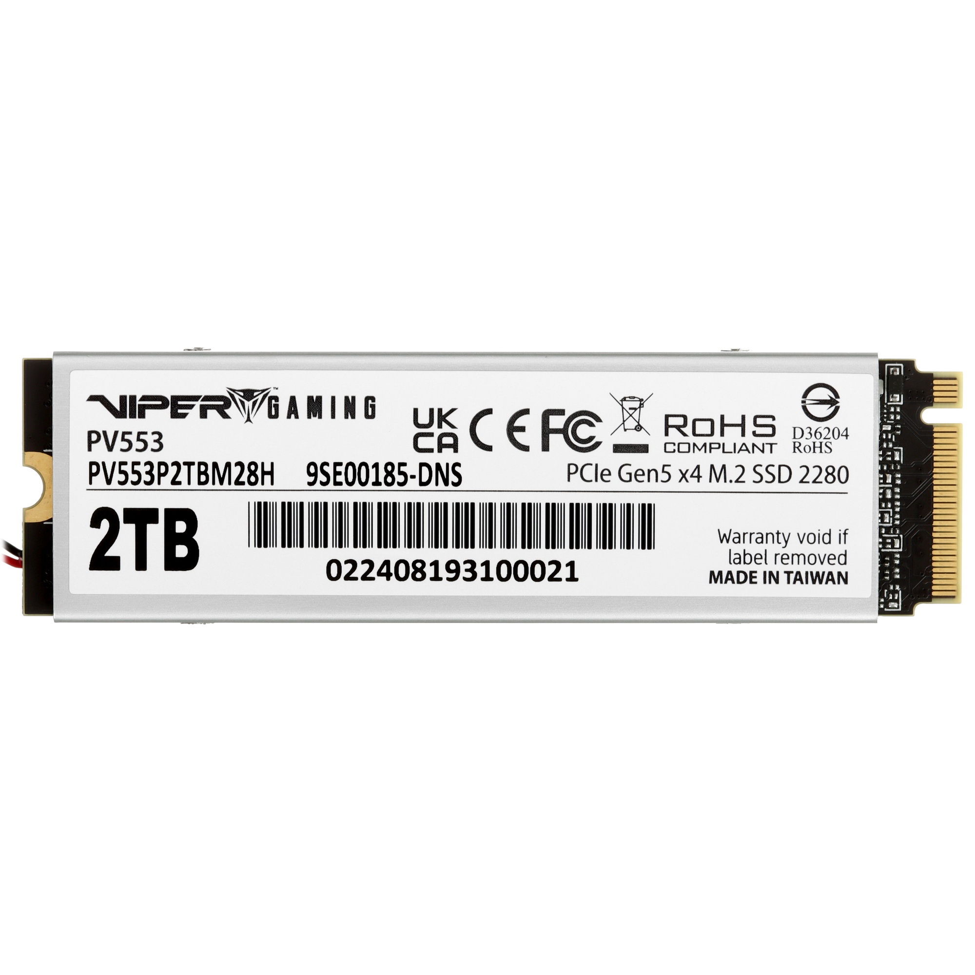 Накопитель SSD Patriot Viper PV553, 2Tb, PCIe 5.0 x4, M.2 2280, NVMe, R/W 12400/11800, активное охла