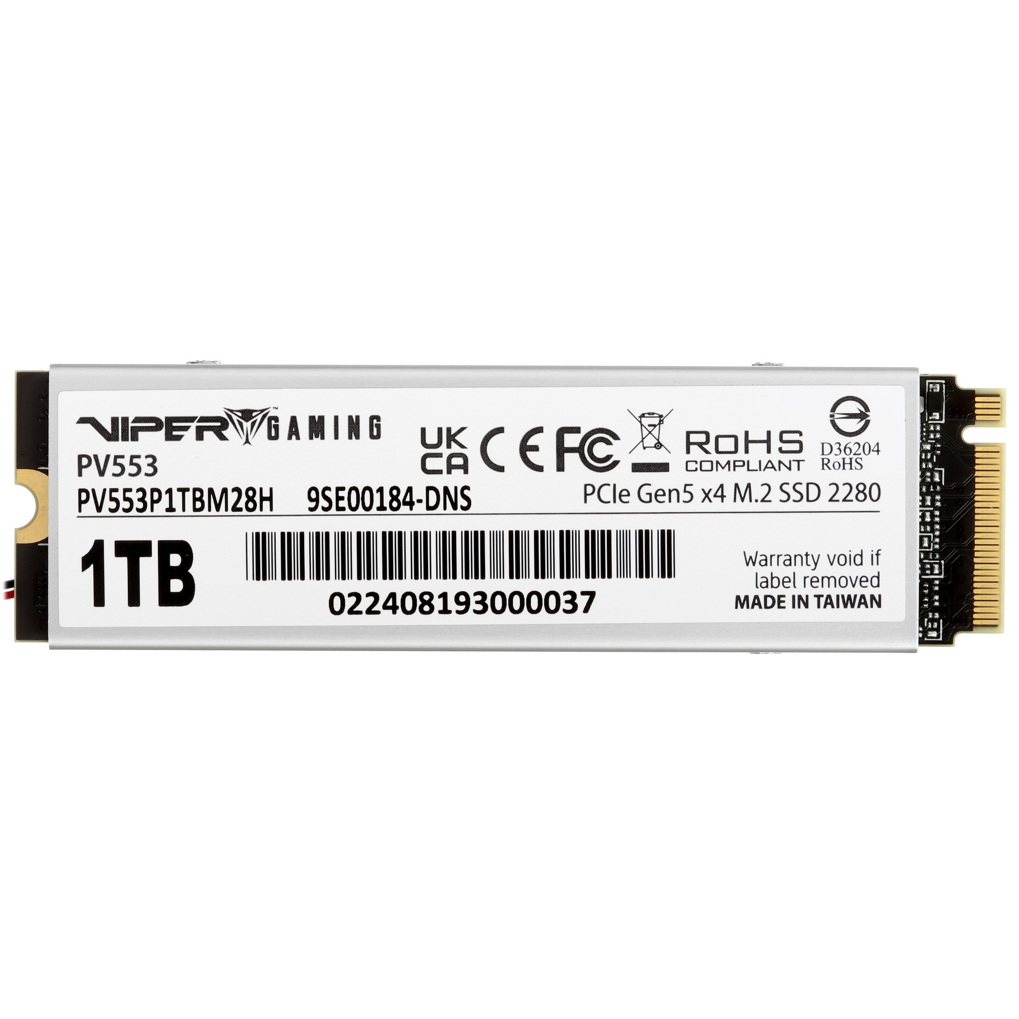 Накопитель SSD Patriot Viper PV553, 1Tb, PCIe 5.0 x4, M.2 2280, NVMe, R/W 11700/9500, активное охлаж