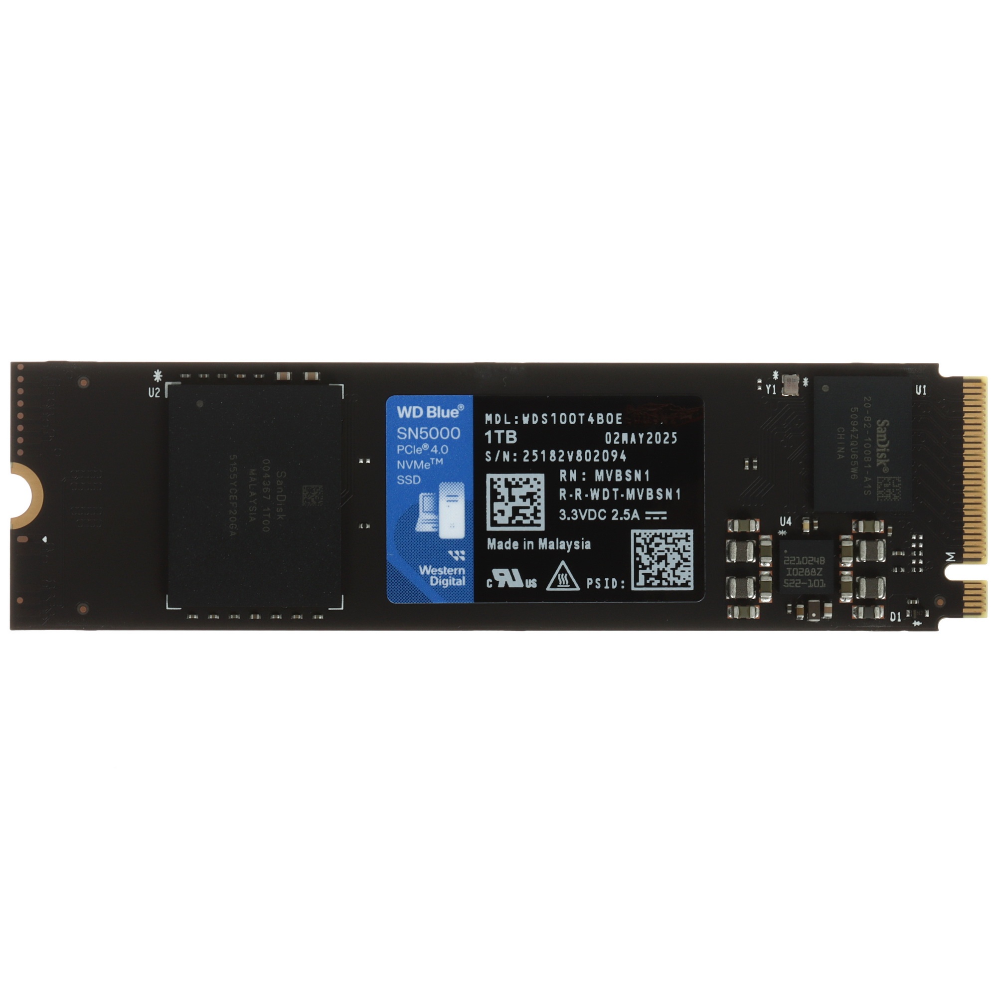 Накопитель SSD Western Digital WD Blue SN5000, 1Tb, PCIe 4.0 x4, M.2 2280, NVMe, R/W 5150/4900