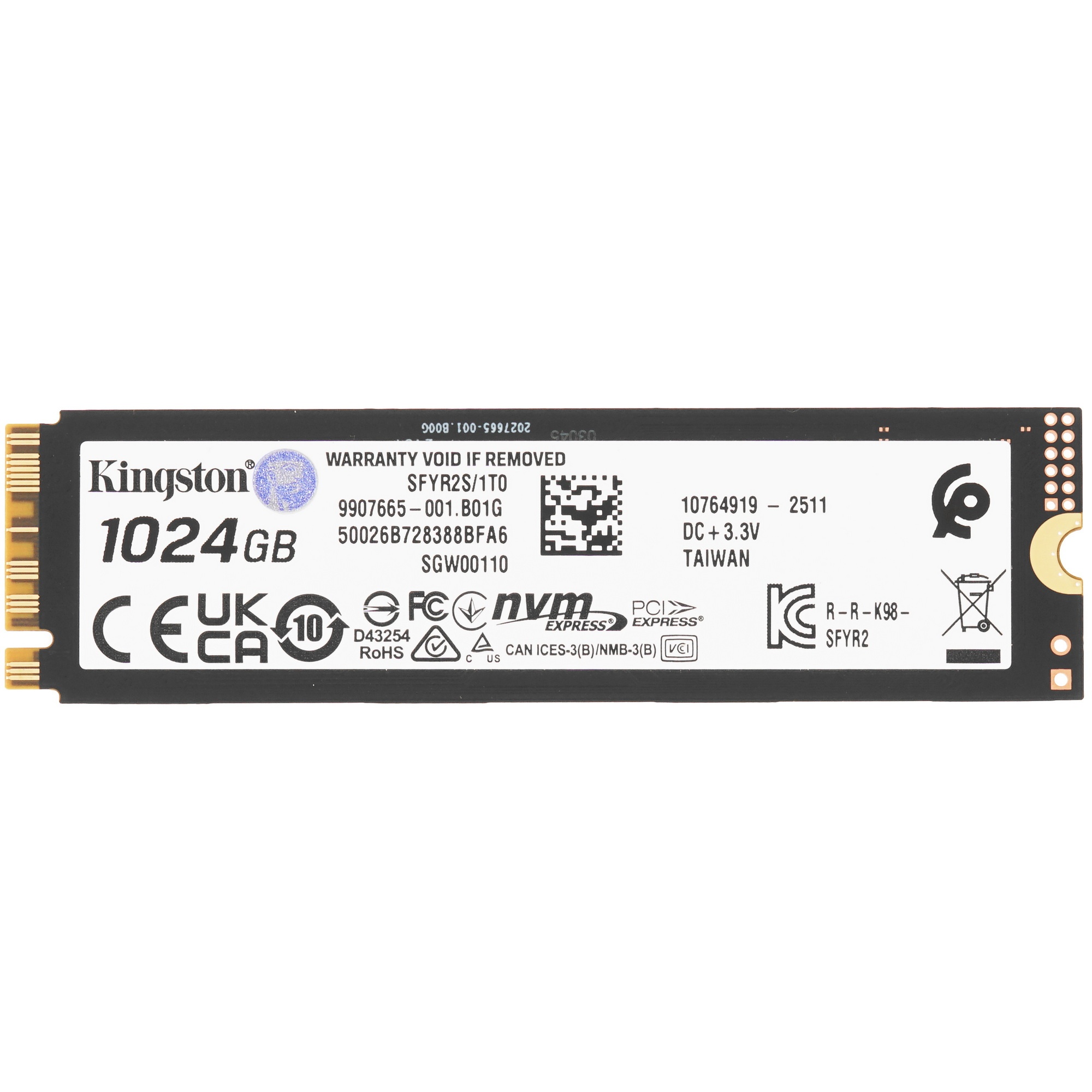 Твердотельный накопитель Kingston SSD Fury Renegade, 1024GB, M.2(22x80mm), NVMe, PCIe 5.0 x4, 3D TLC