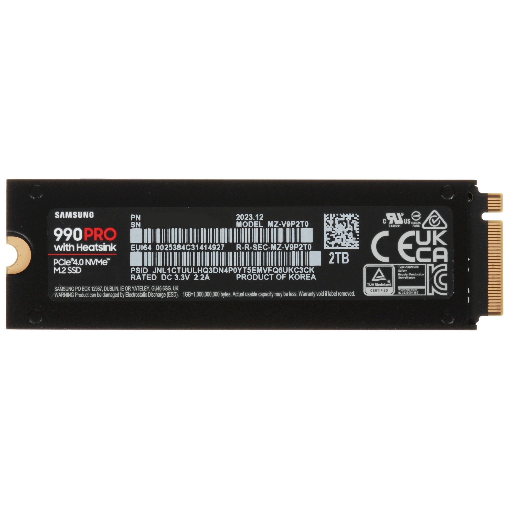Накопитель SSD Samsung 990 PRO, 2000GB, PCIe 4.0 x4, M.2 2280, NVMe, R/W 7450/6900, с радиатором