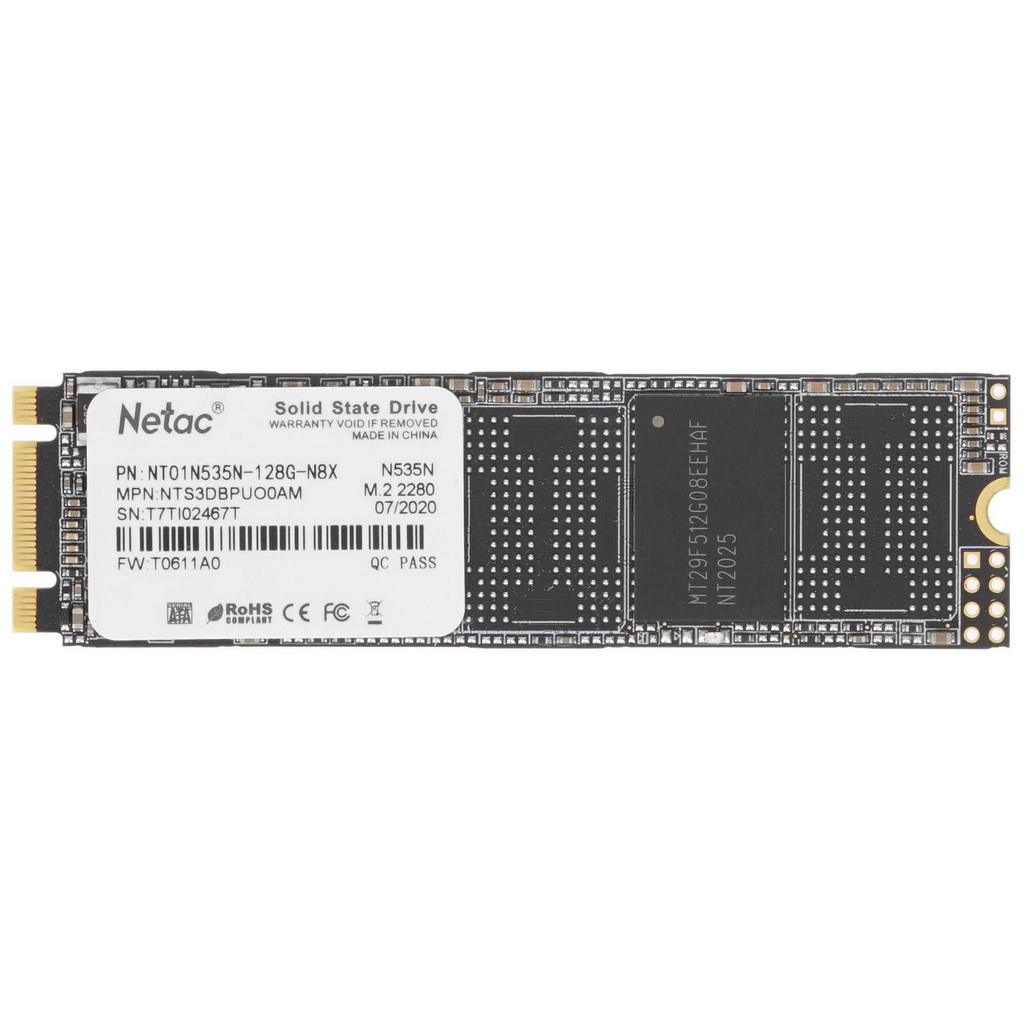 Накопитель SSD Netac N535N, 128GB, M.2 2280, SATA-III, R/W 510/440