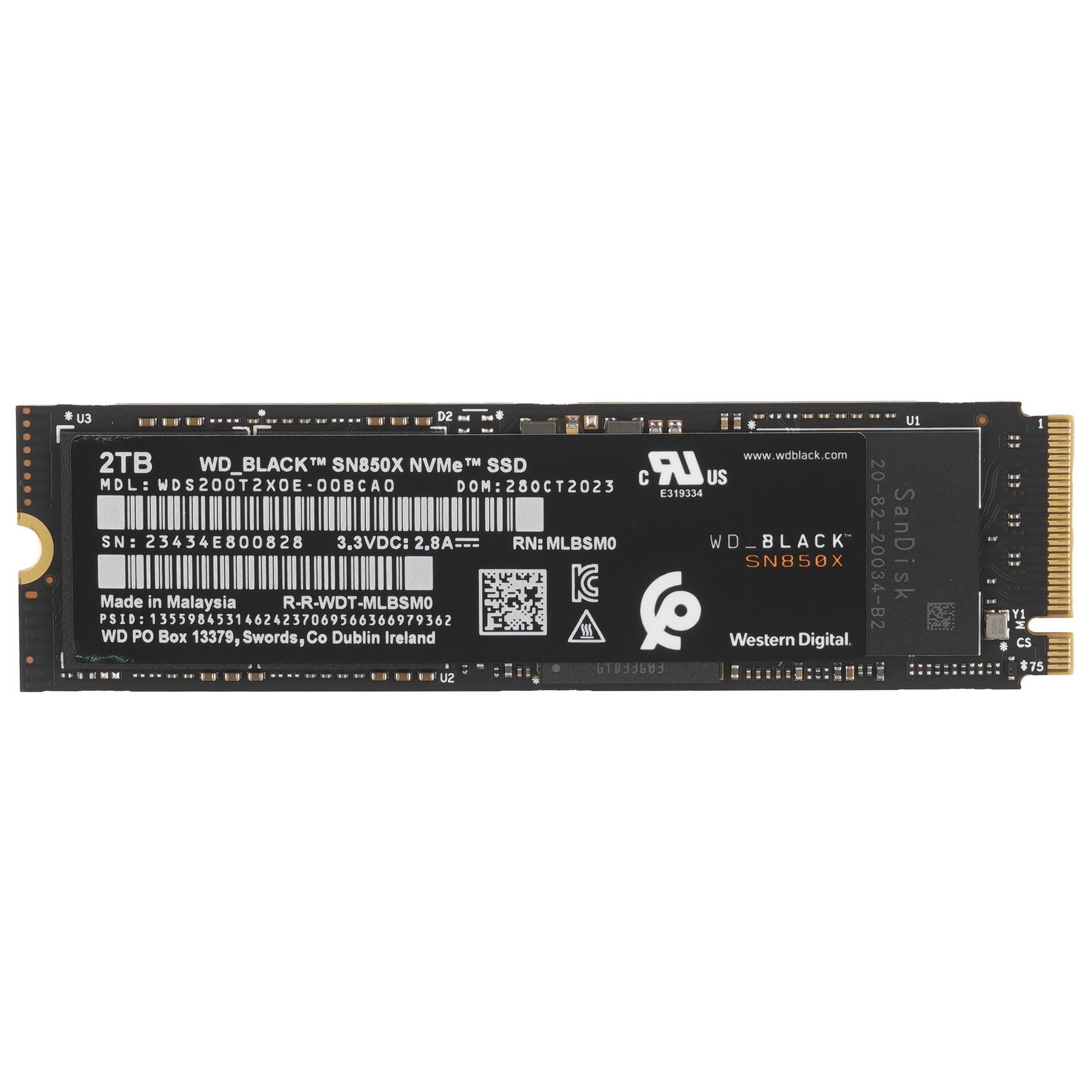 Накопитель WD SSD 2Tb Black SN850X, M.2(22x80mm), NVMe, PCIe 4.0 x4, 3D TLC, R/W 7300/6600MB/s, IOPs