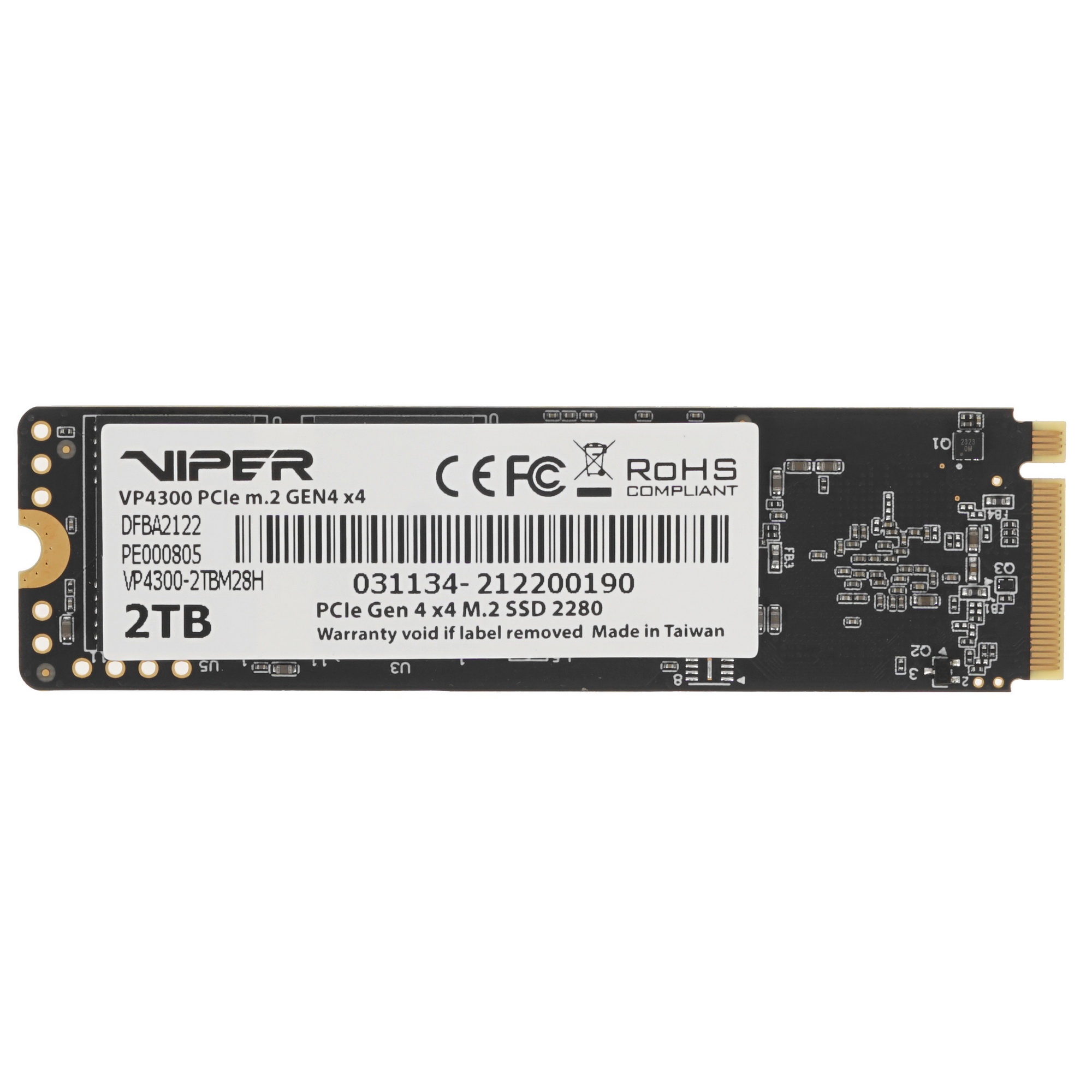 Накопитель SSD Patriot Viper VP4300, 2Tb, PCIe 4.0 x4, M.2 2280, NVMe, R/W 7400/6800, с радиатором