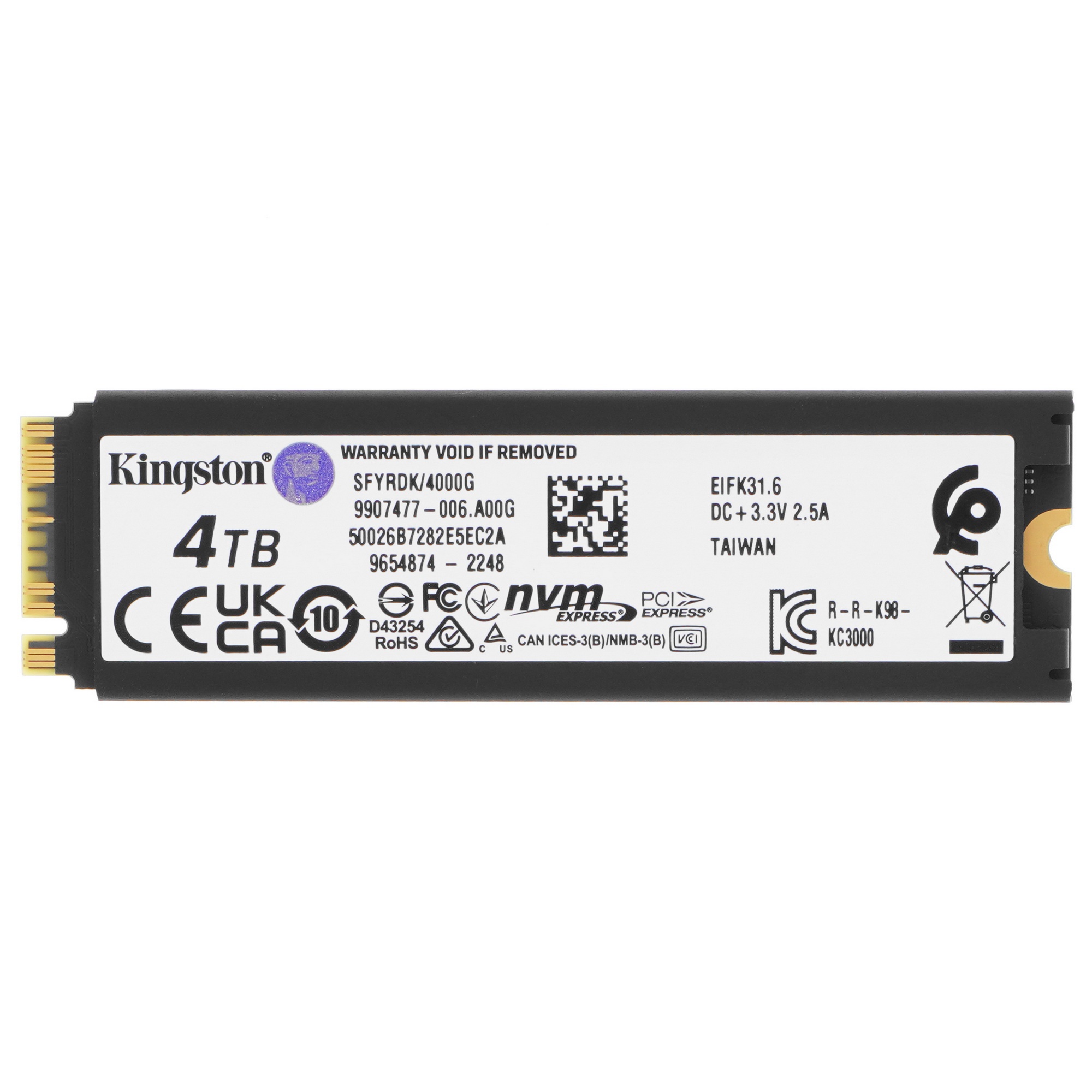 Накопитель SSD Kingston Fury Renegade, 4Tb, PCIe 4.0 x4, M.2 2280, NVMe, R/W 7300/7000, с радиатором